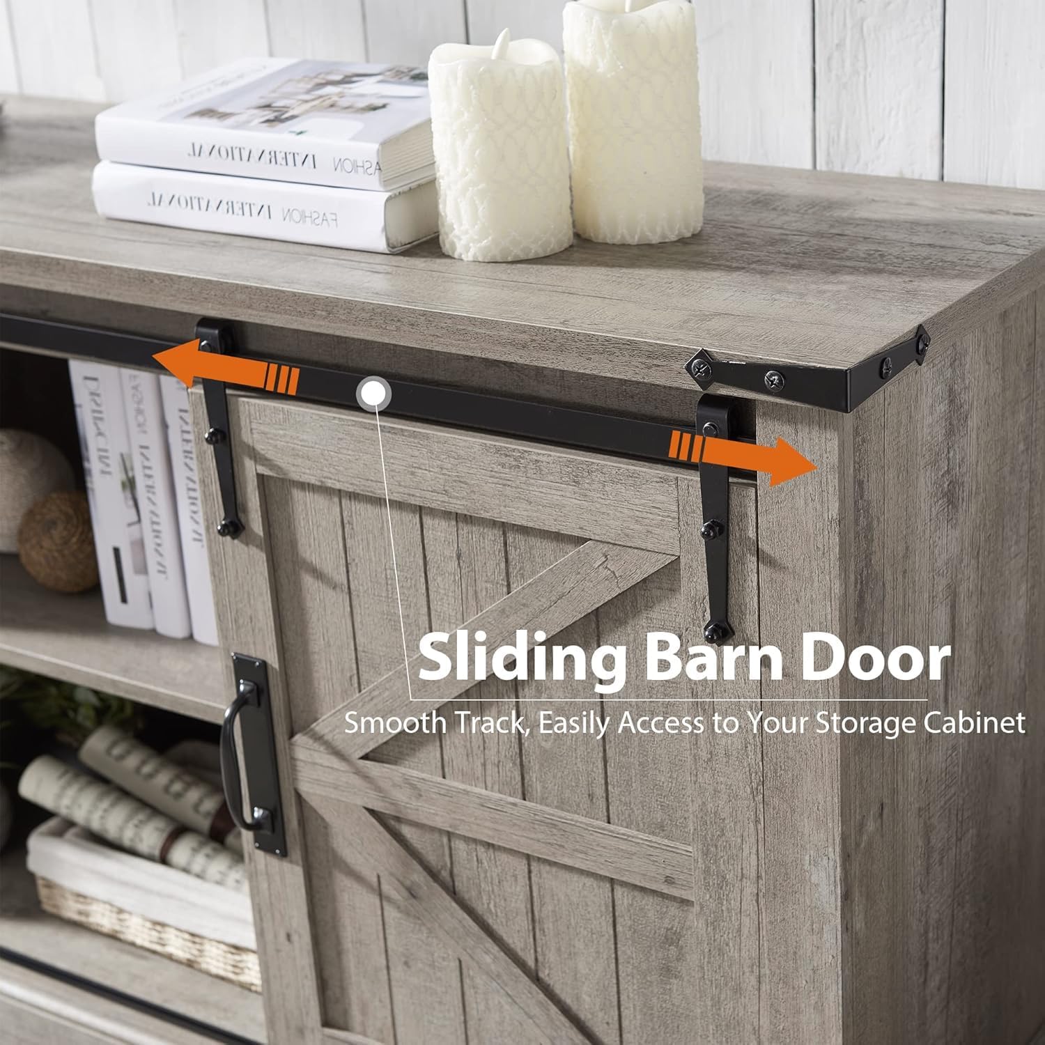 66" Farmhouse Entertainment Center with Sliding Barn Door for 75" TV