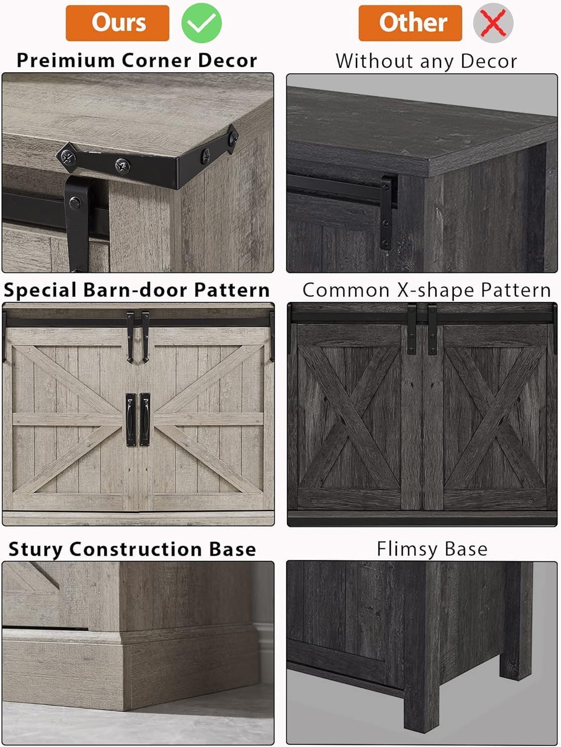 66" Farmhouse Entertainment Center with Sliding Barn Door for 75" TV