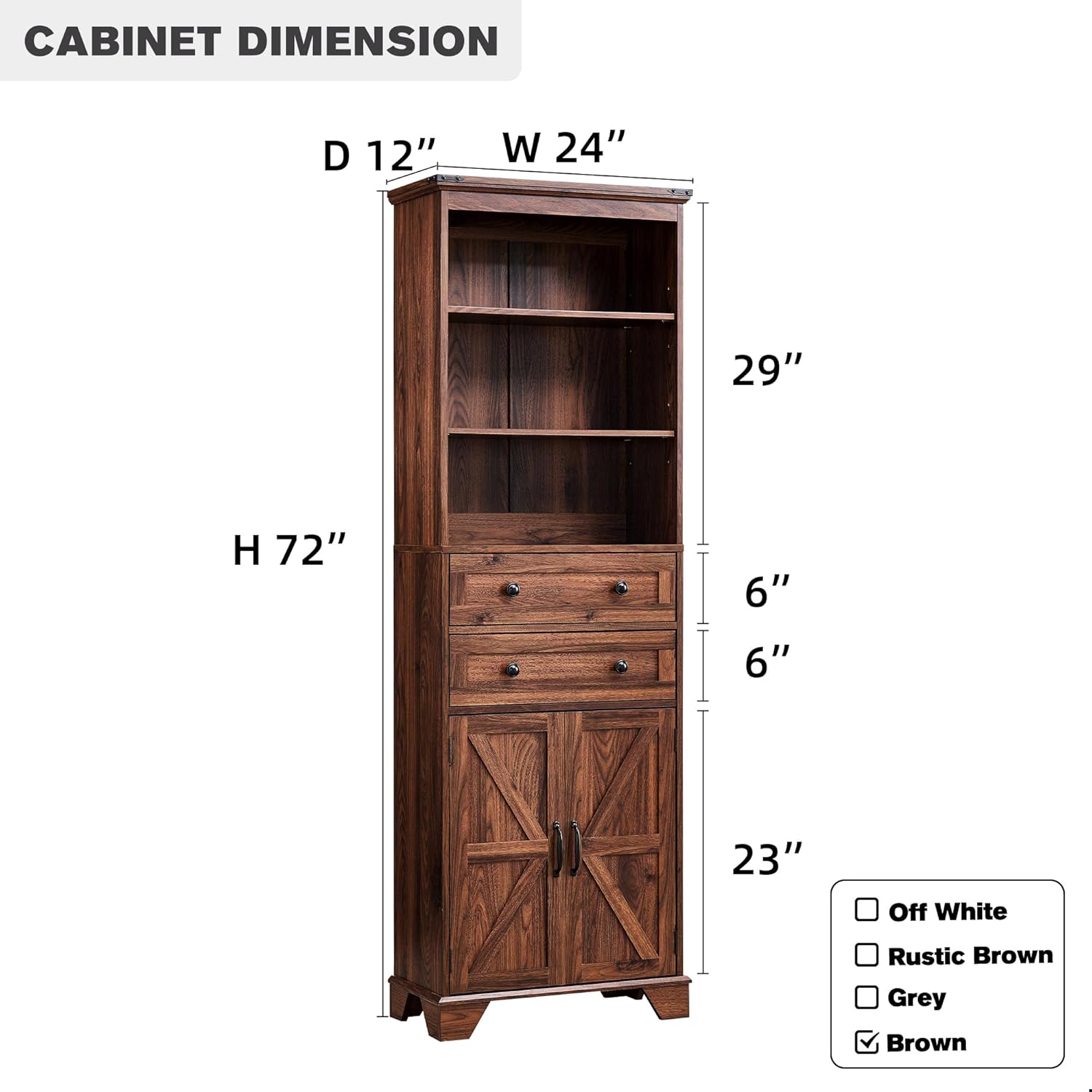 72" Tall Farmhouse Bathroom Storage Cabinet with Adjustable Shelves and Barn Door