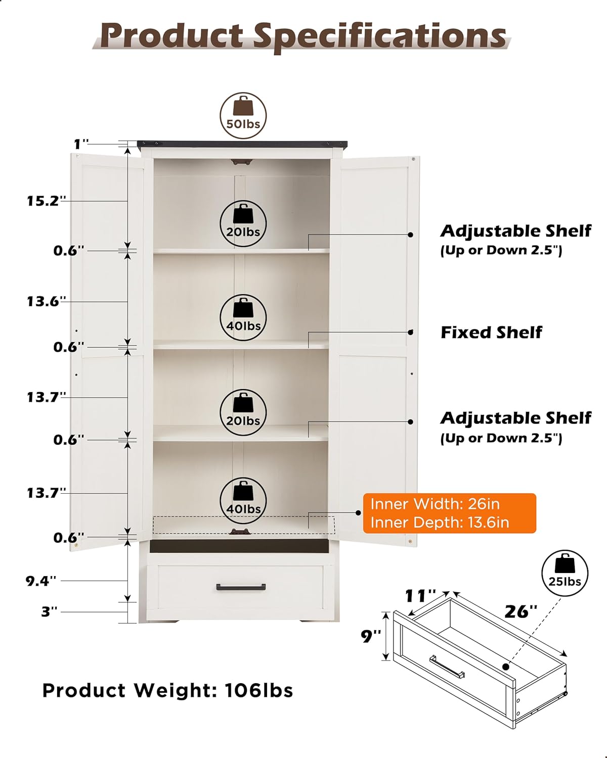 72" Farmhouse Kitchen Pantry Cabinet with Adjustable Shelves and Barn Doors