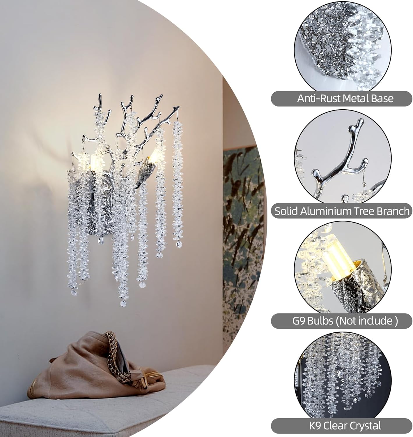 Luster Gaze Starlight Bloom Crystal Wall Sconce - Background Shot