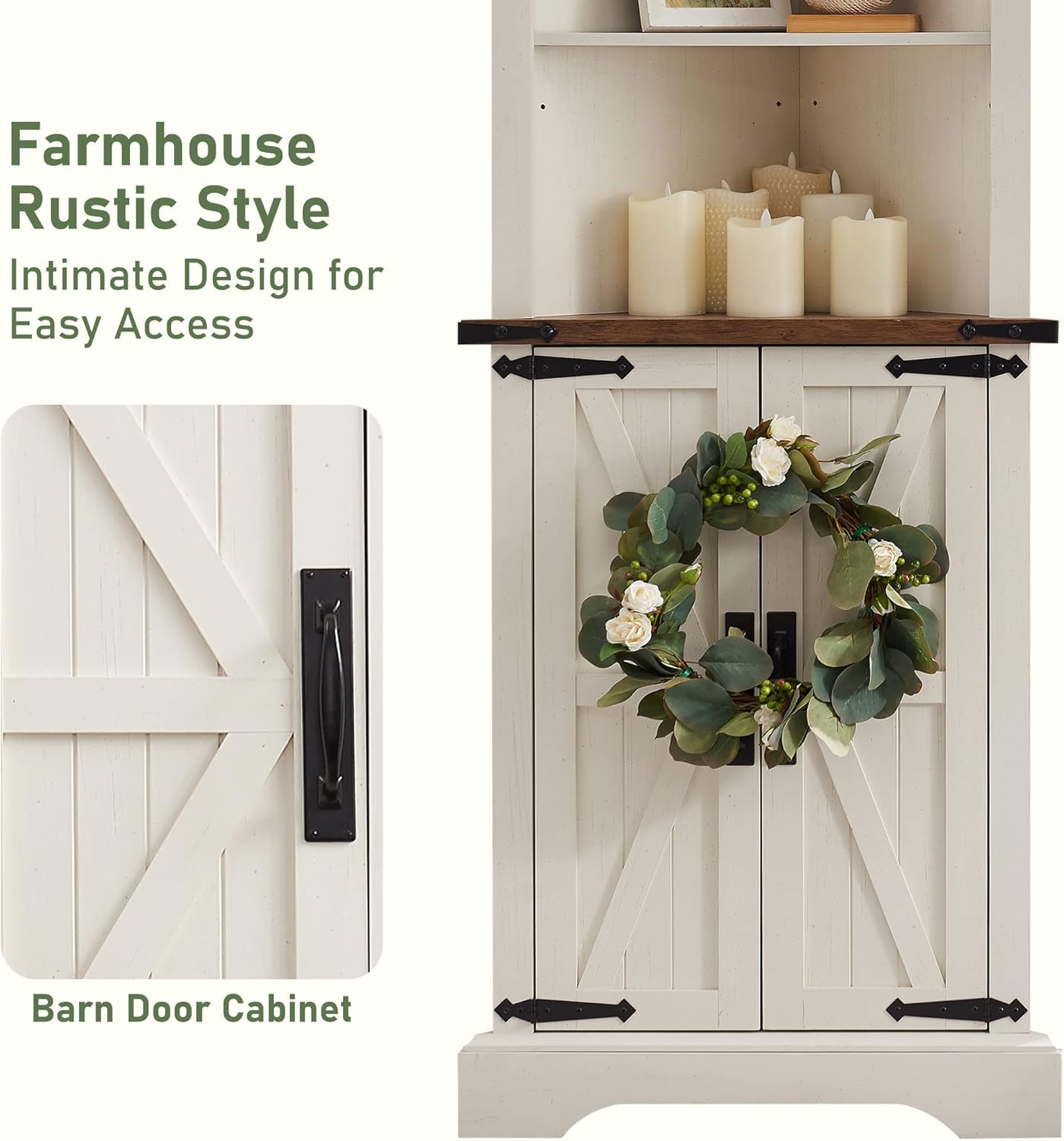 OKD Tall Corner Cabinet Farmhouse Storage Cabinet with Barn Door