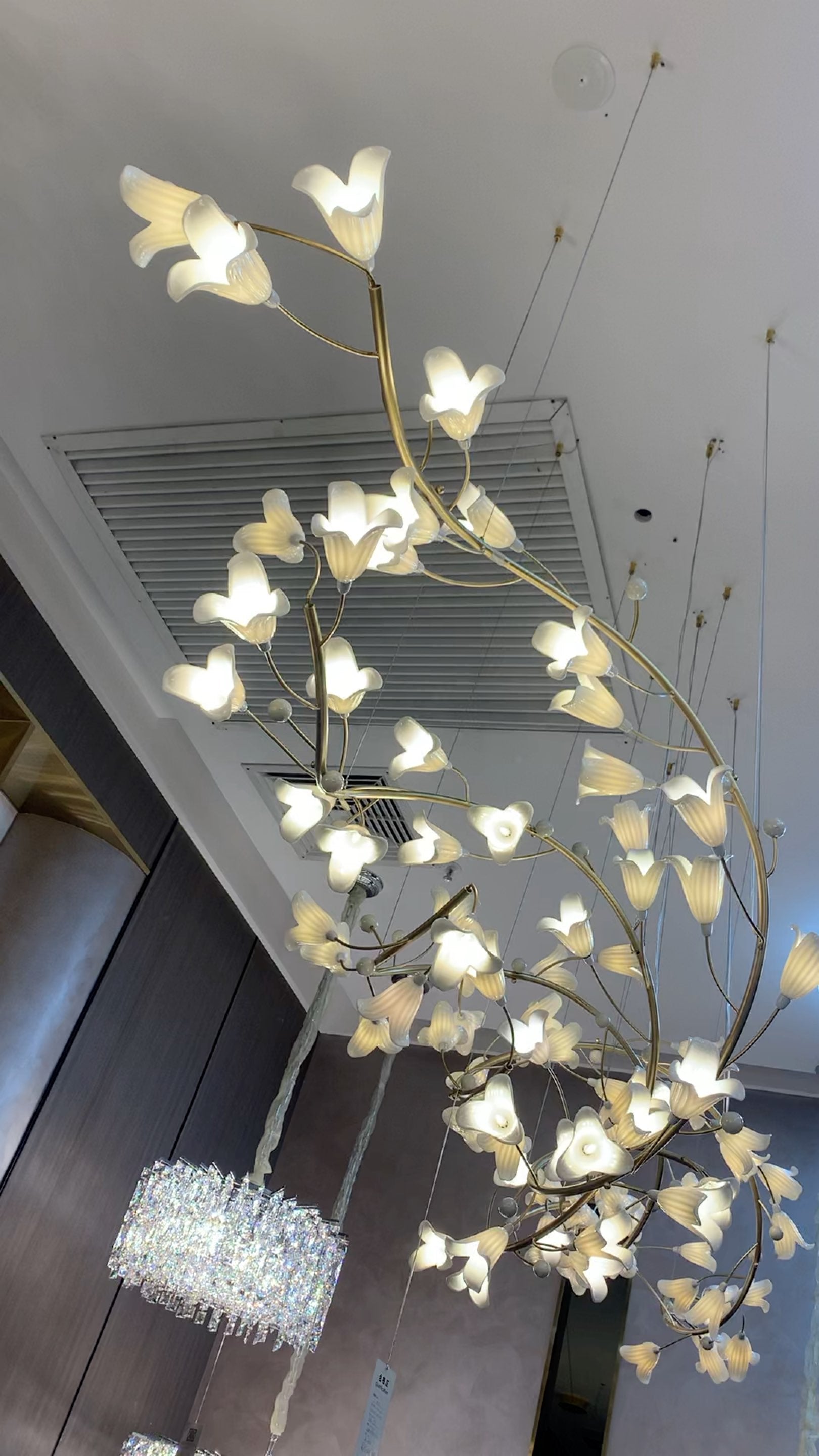 Luster Gaze Botanical Bloom Brass Ceramic Chandelier - Background Shot