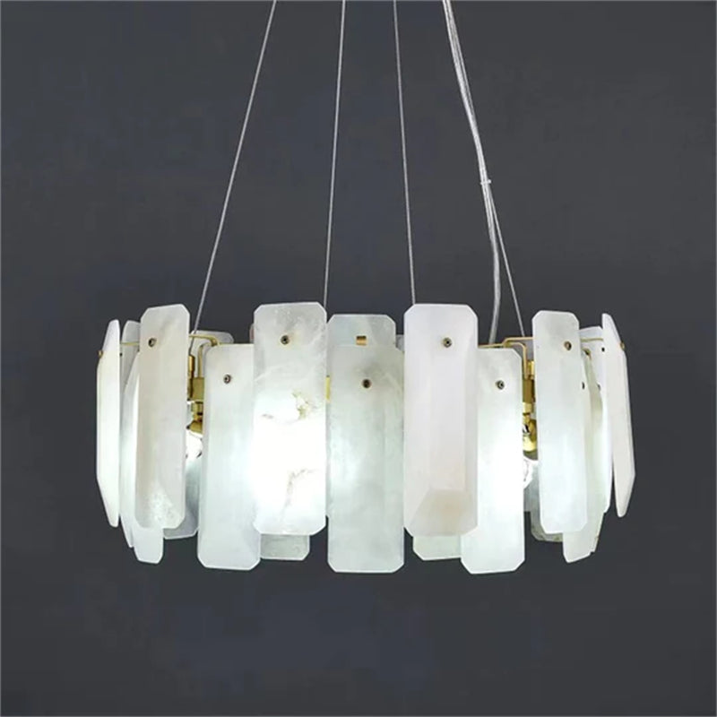 Carlos Modern Alabaster Round Chandelier, Real Alabaster Chandlier Over Dining Table chandelier Luster Gaze 20"D