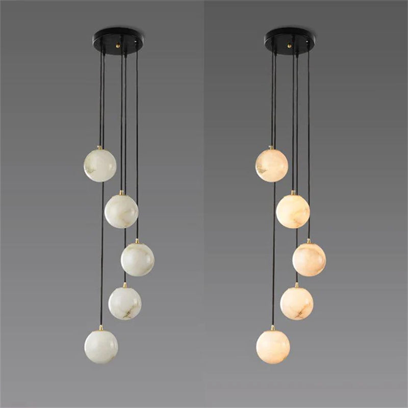 Álvaro Alabaster Global Pendant Chandelier For Staircase, Spiral Global Pendant chandelier Luster Gaze 5 LIGHTS-7.9" D