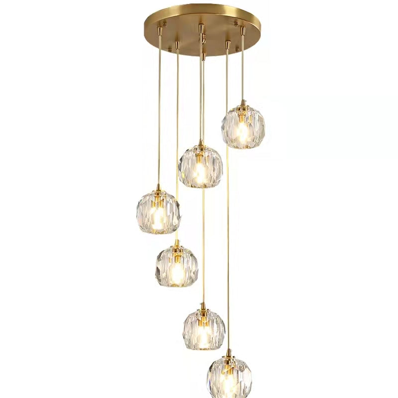 Sputnik K9 Crystal Chandelier Entryway Pure Copper Ceiling Light Foyer Hall Brass Lighting Fixture