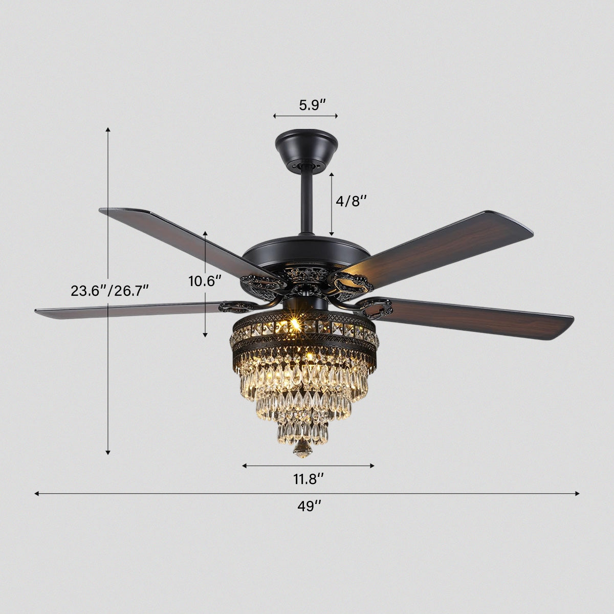 Noiseless Crystal Ceiling Fan Fandelier with Lights 52"