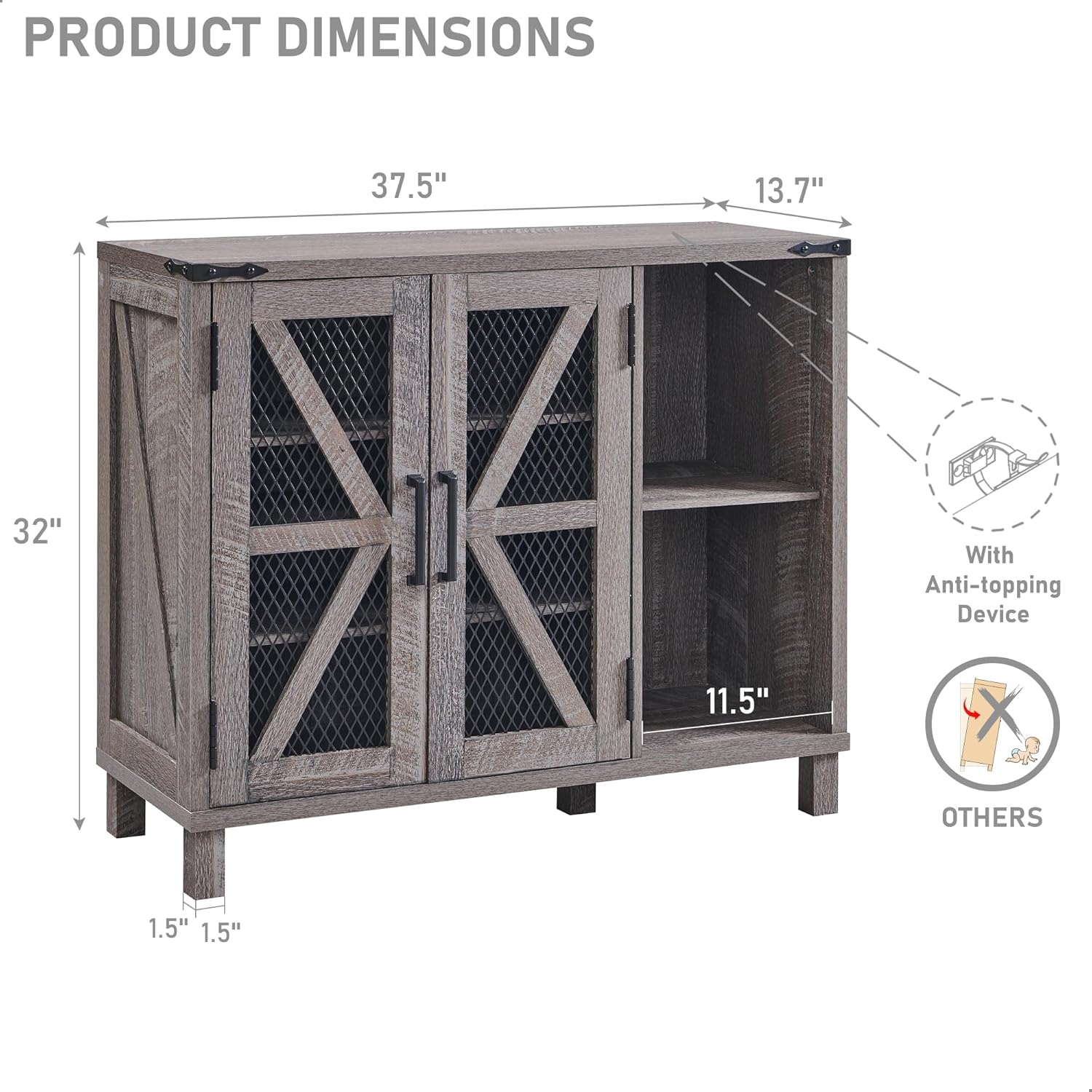 38" Wide Farmhouse Shoe Cabinet with Mesh Doors and Shelves