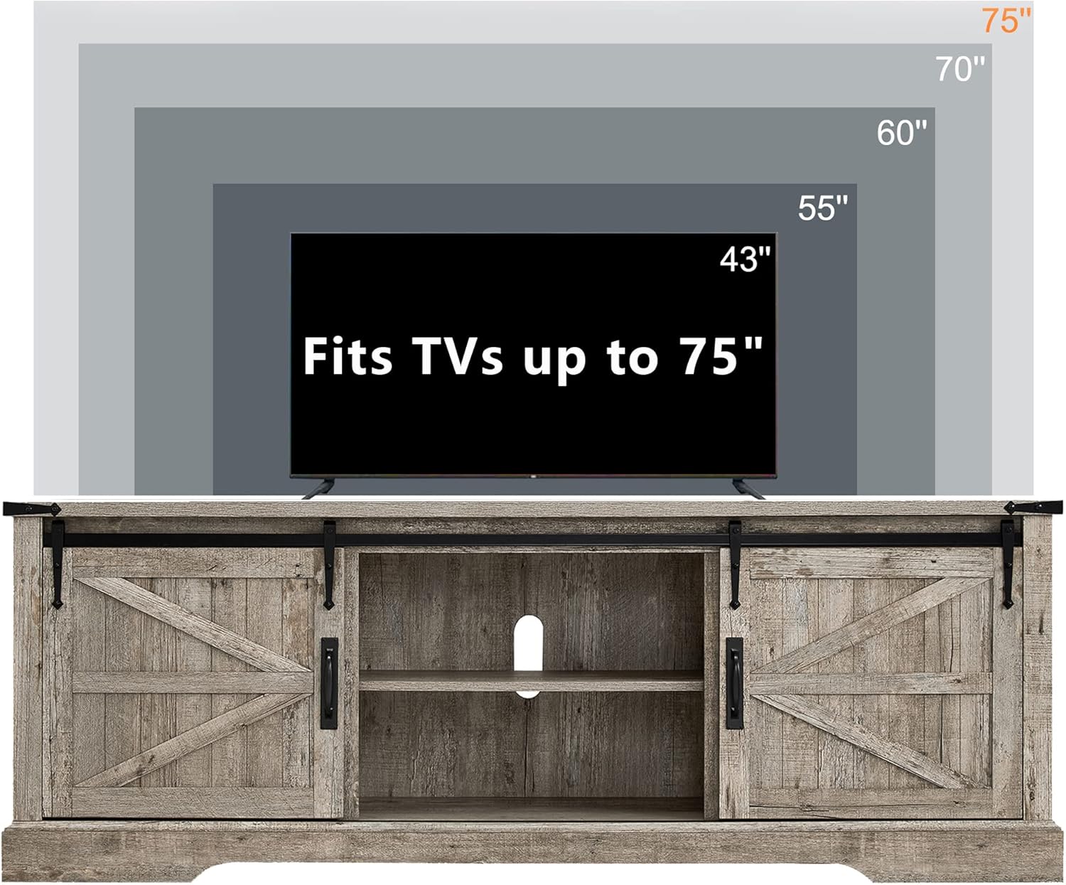66" Farmhouse Entertainment Center with Sliding Barn Door for 75" TV