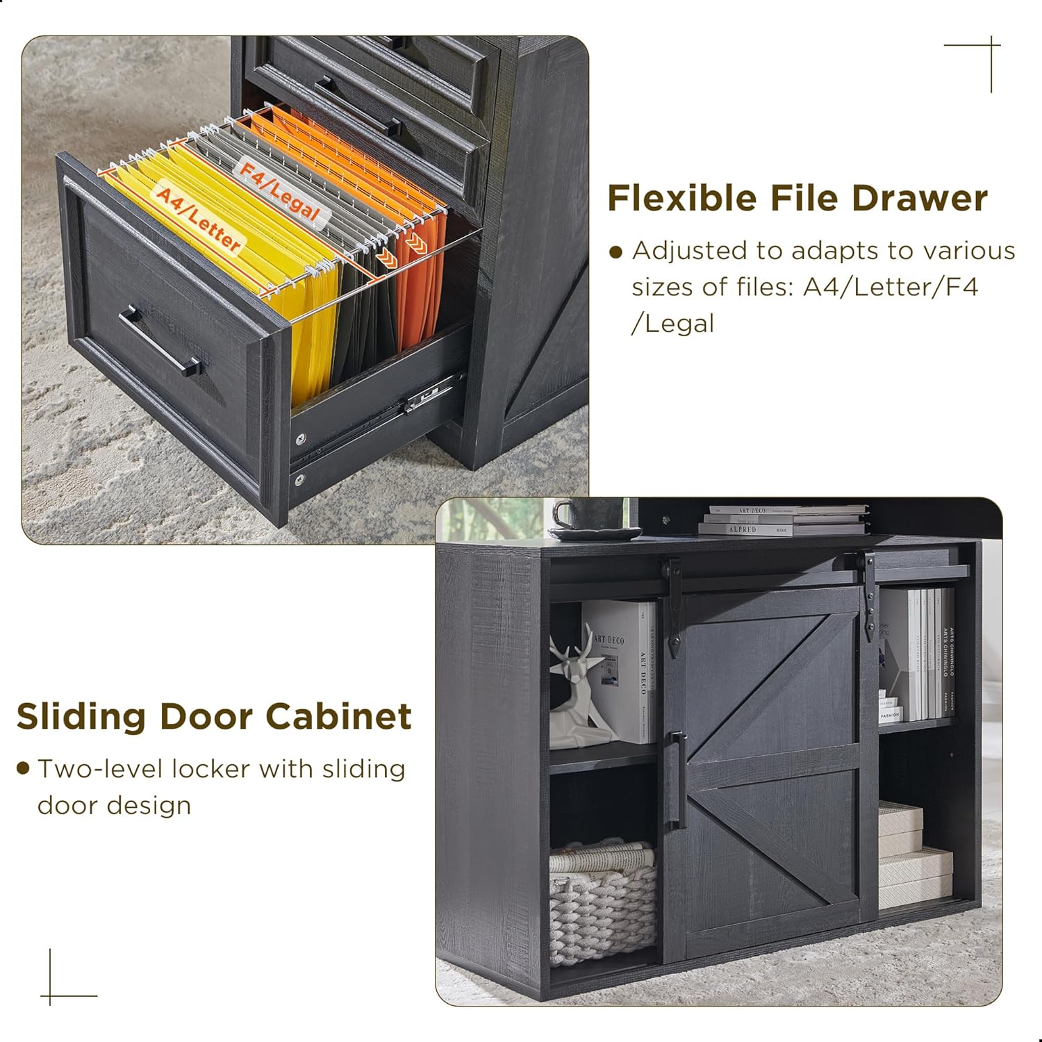 JXQTLINGMU 67 Inch Modern Farmhouse Computer Desk with File Cabinet