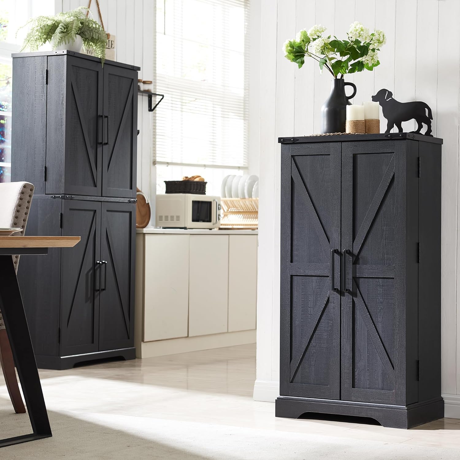 JXQTLINGMU 47" Wooden Storage Cabinet Farmhouse Pantry Organizer Black