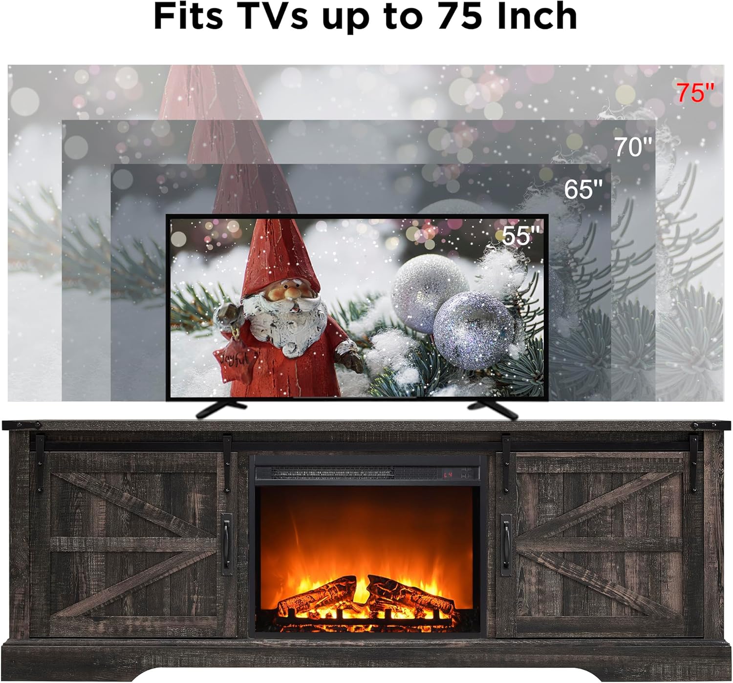 OKD 66 Inch Farmhouse Fireplace TV Stand for 75 Inch TV