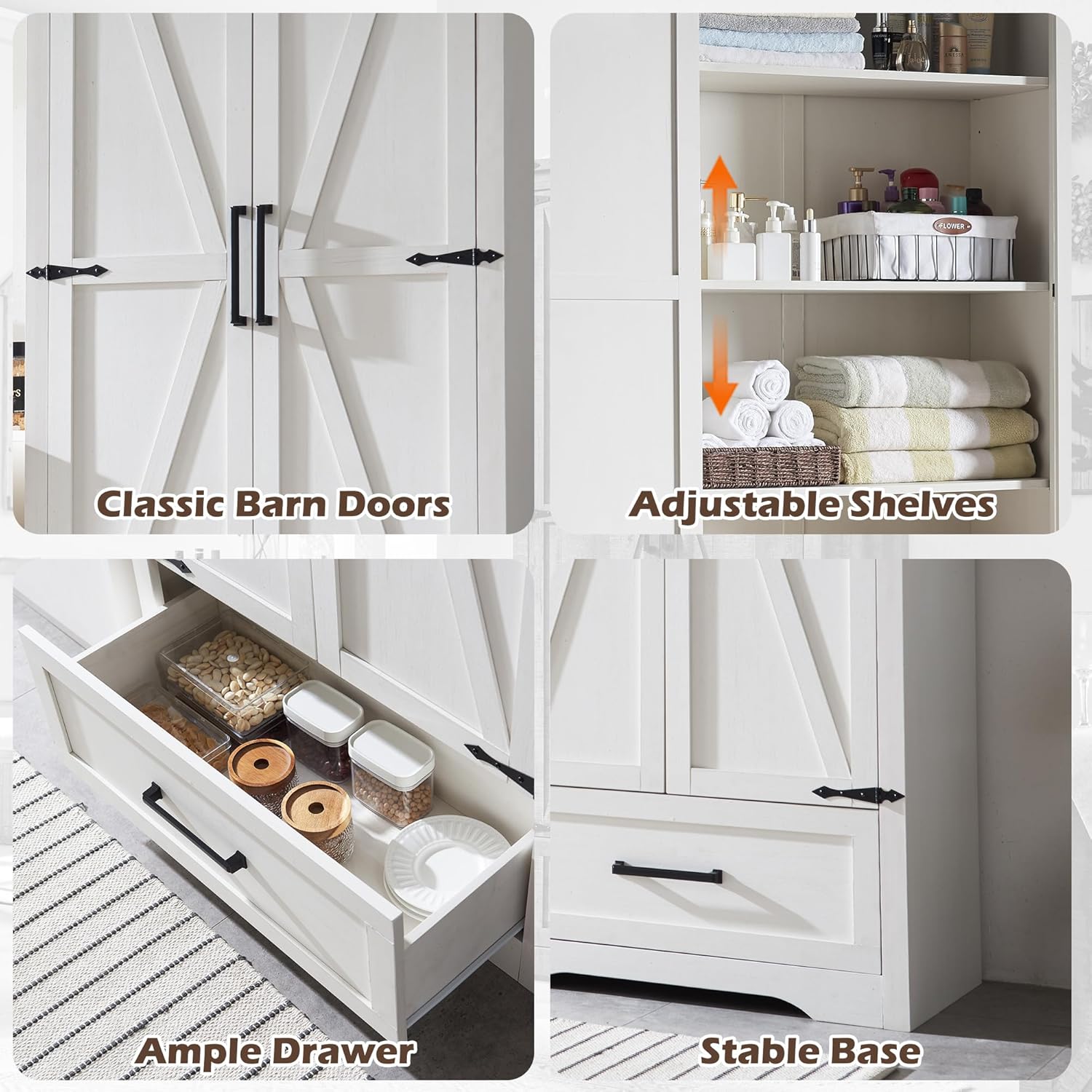 72" Farmhouse Kitchen Pantry Cabinet with Adjustable Shelves and Barn Doors