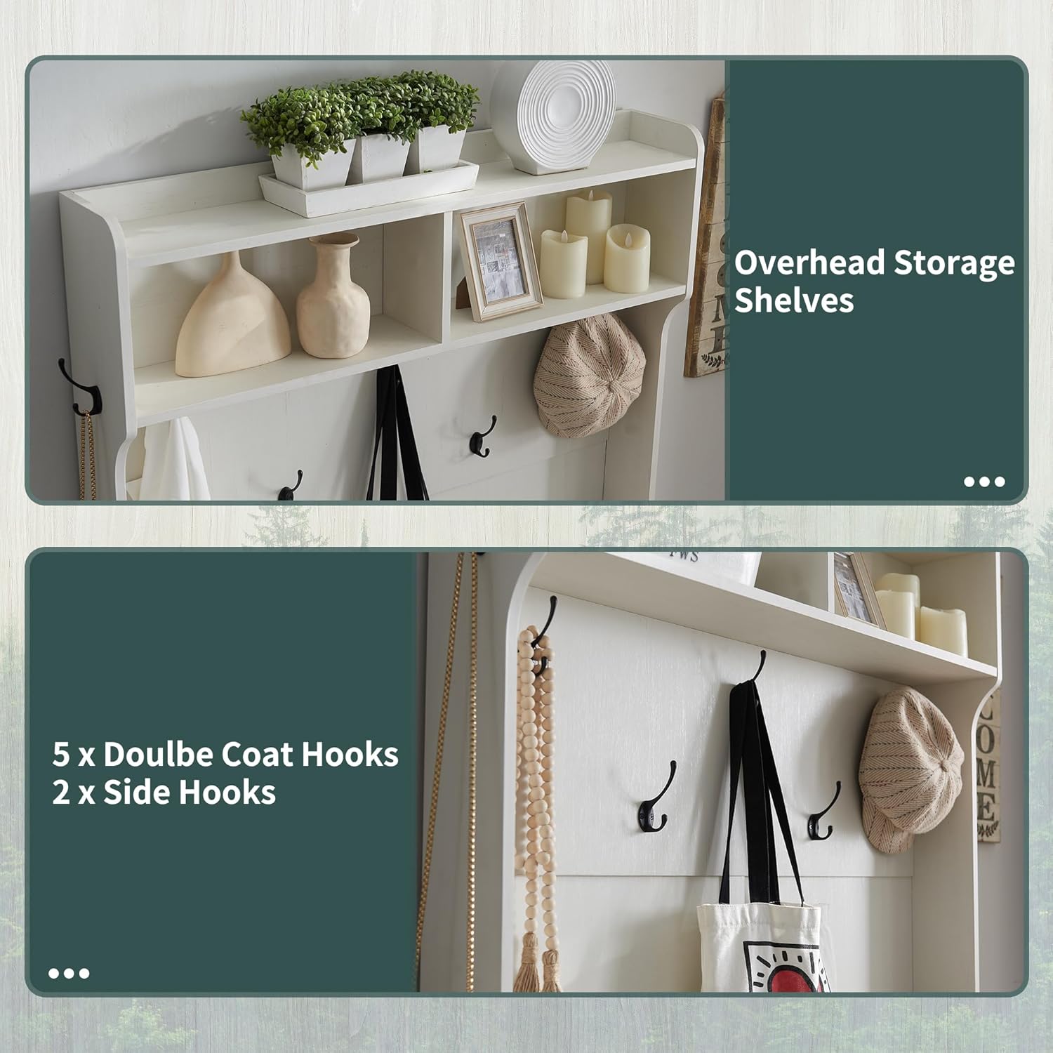 42" Farmhouse Hall Tree with Shoe Storage, 12 Cubbies Bench