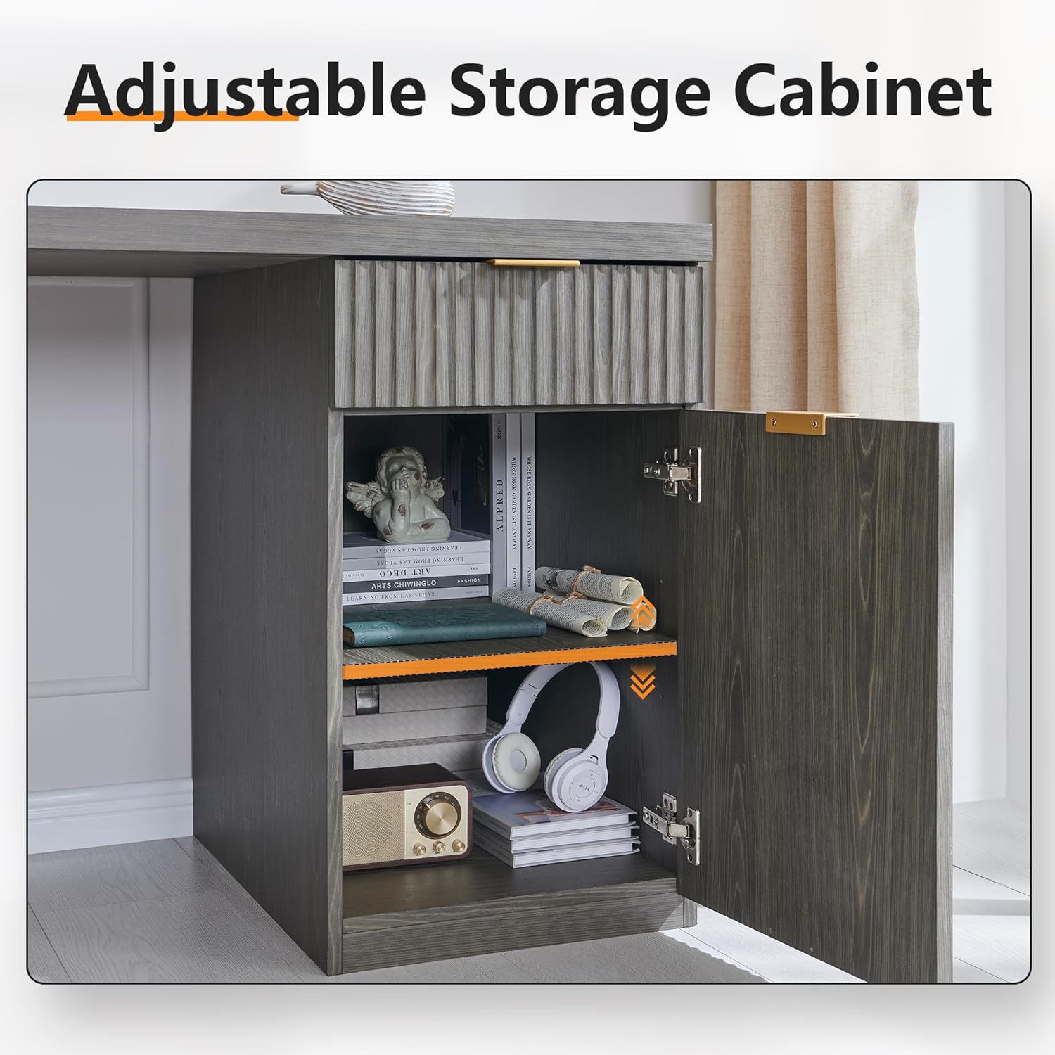 58-Inch Modern Executive Office Desk with Storage and Drawer