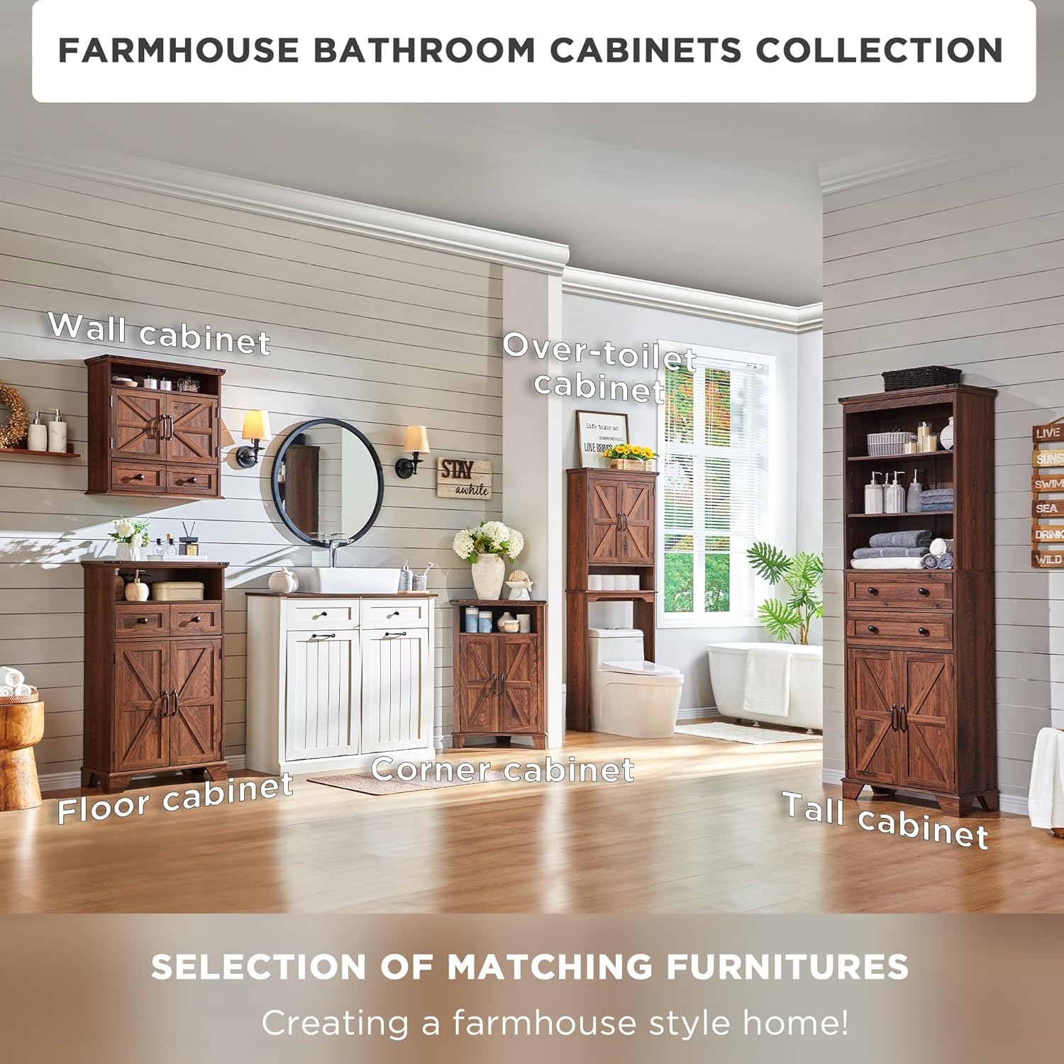 72" Tall Farmhouse Bathroom Storage Cabinet with Adjustable Shelves and Barn Door