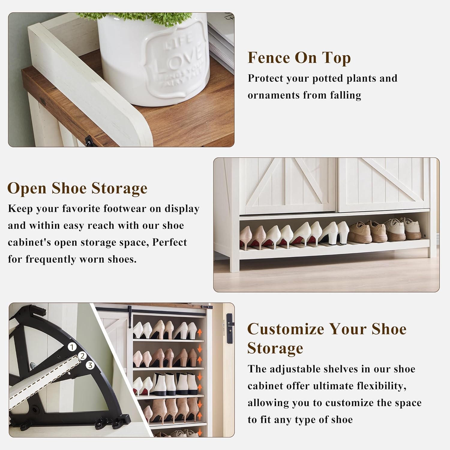 OKD Farmhouse Shoe Storage Cabinet - 2 Flip Drawers and Sliding Door