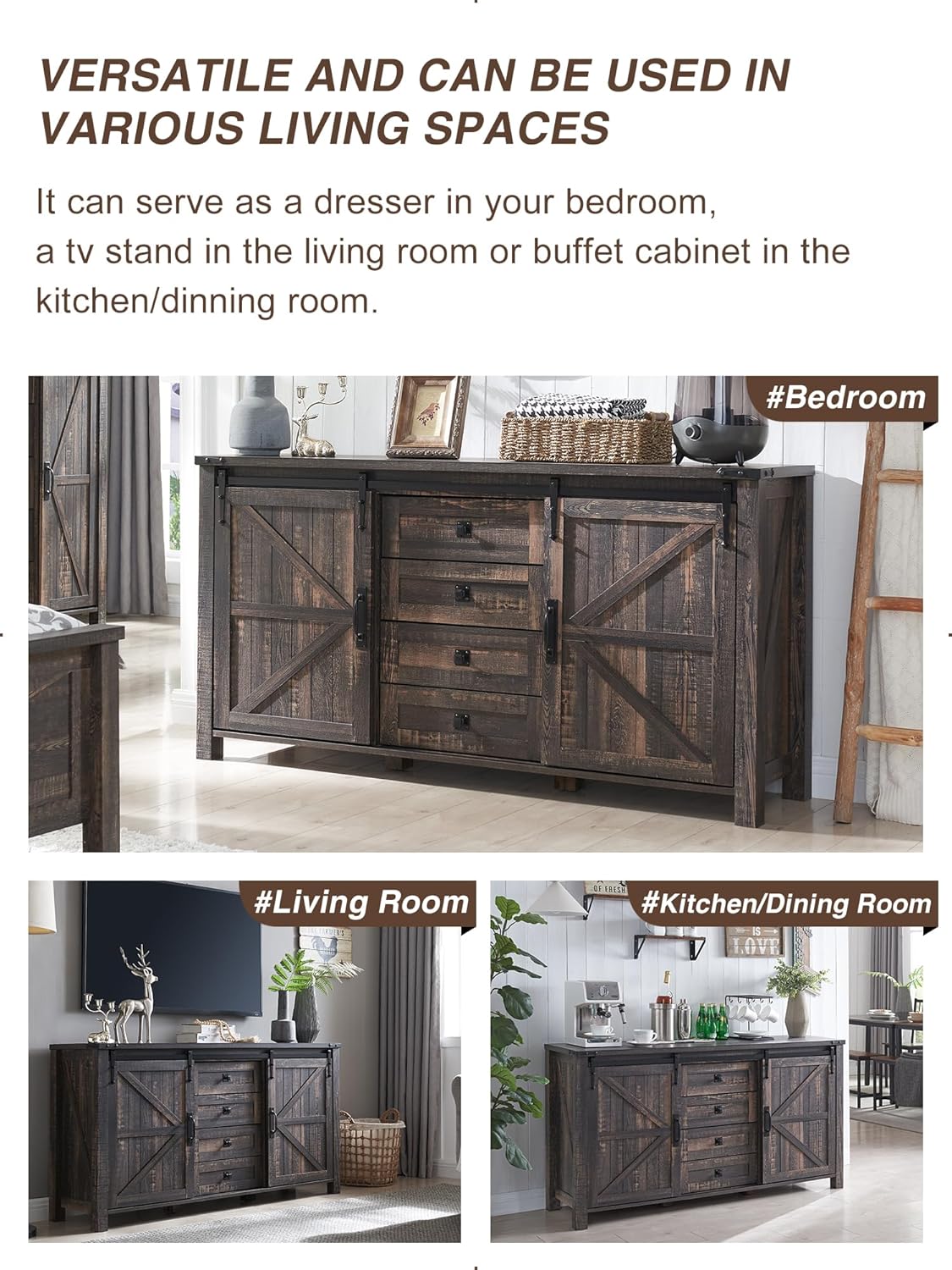 T4TREAM 60'' Farmhouse Dresser with Barn Doors - Rustic Oak
