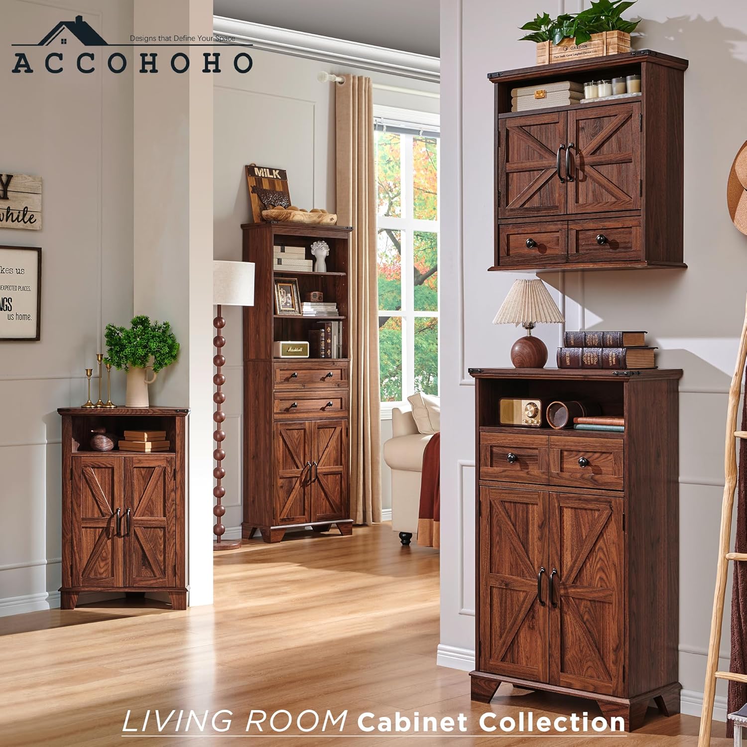 72" Tall Farmhouse Bathroom Storage Cabinet with Adjustable Shelves and Barn Door