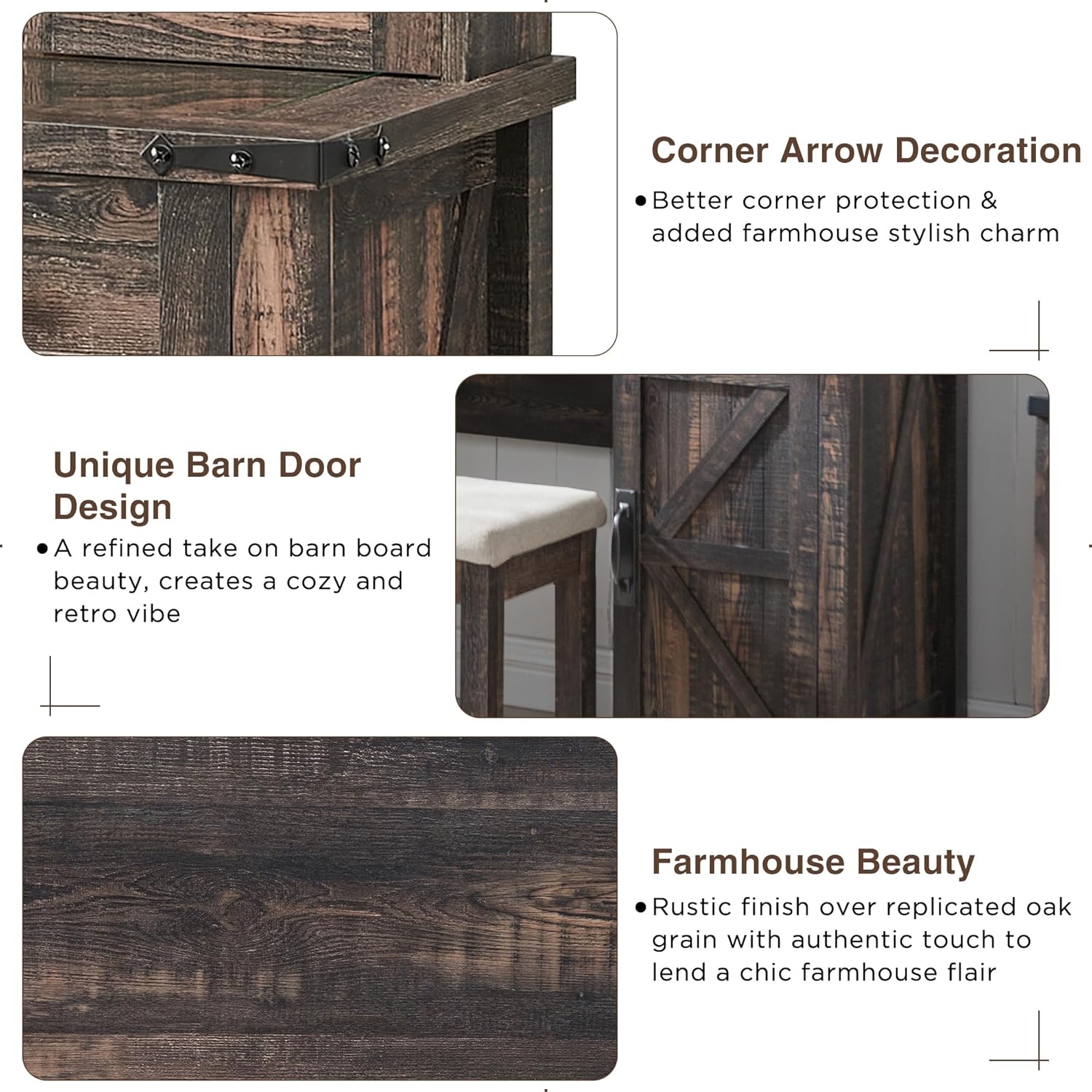 Farmhouse Makeup Vanity Desk with Sliding Mirror and Lights, Rustic Oak