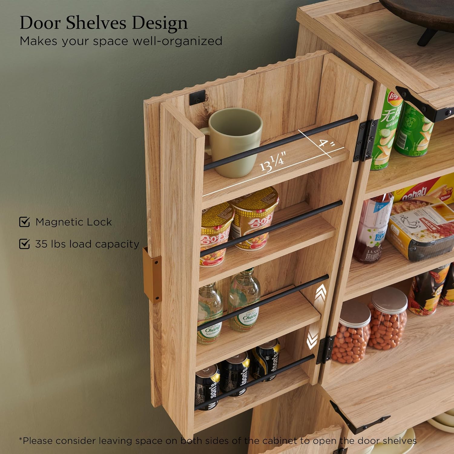 72" Fluted Natural Oak Pantry Cabinet | 4 Doors & Shelves