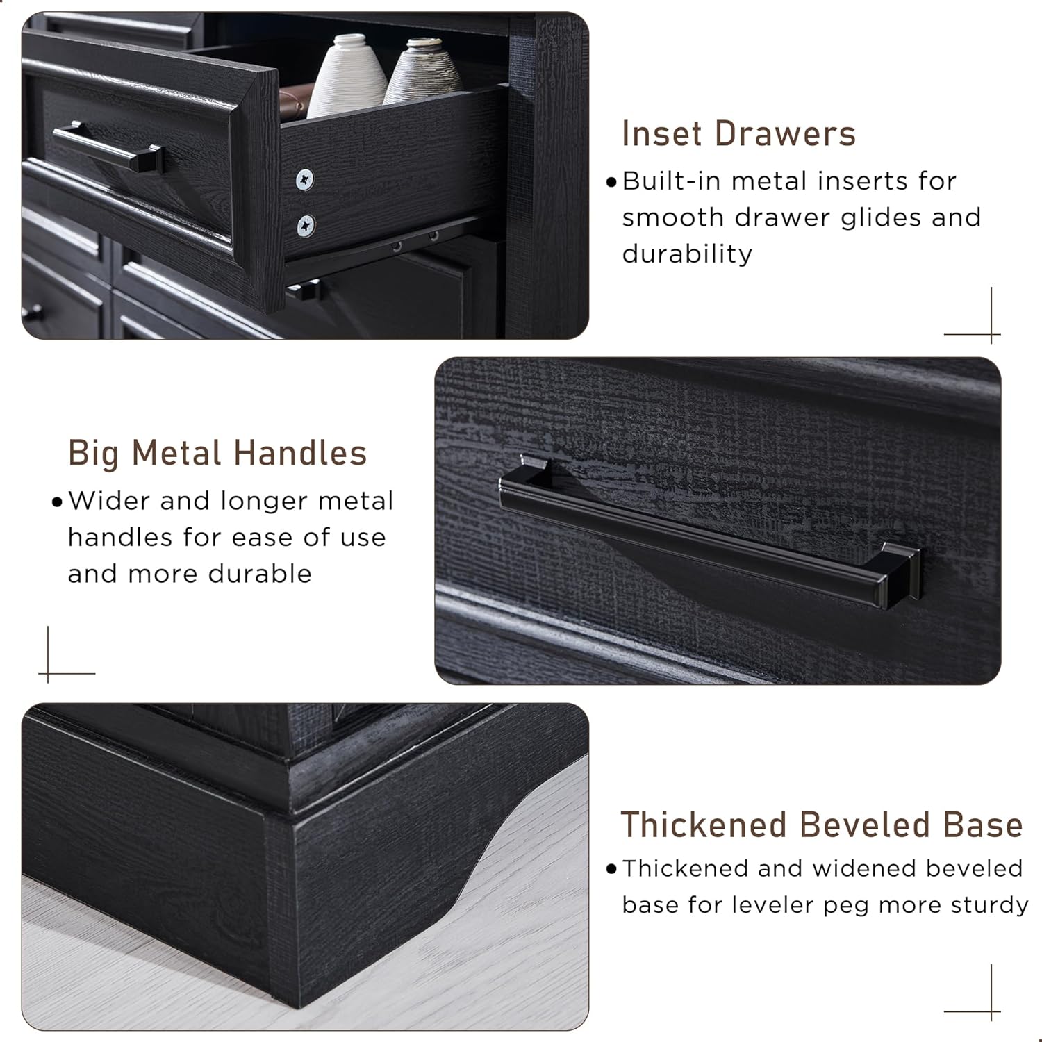 52" Wide Farmhouse 7-Drawer Dresser | Black Chest of Drawers