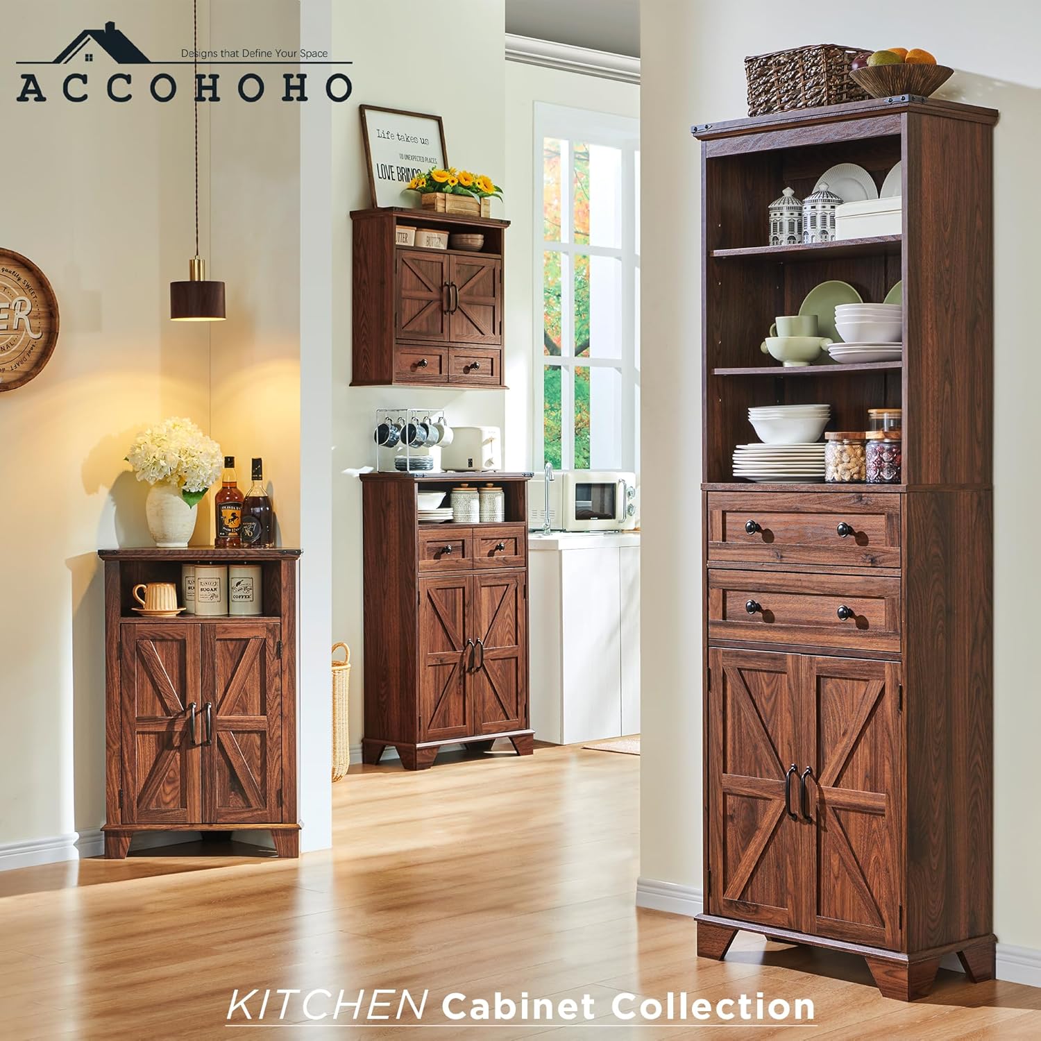 72" Tall Farmhouse Bathroom Storage Cabinet with Adjustable Shelves and Barn Door