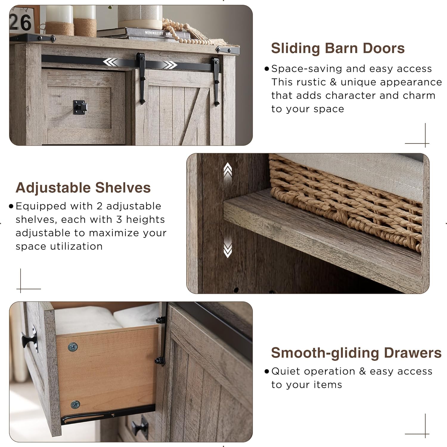 T4TREAM 5 Drawer Farmhouse Dresser with Sliding Barn Door