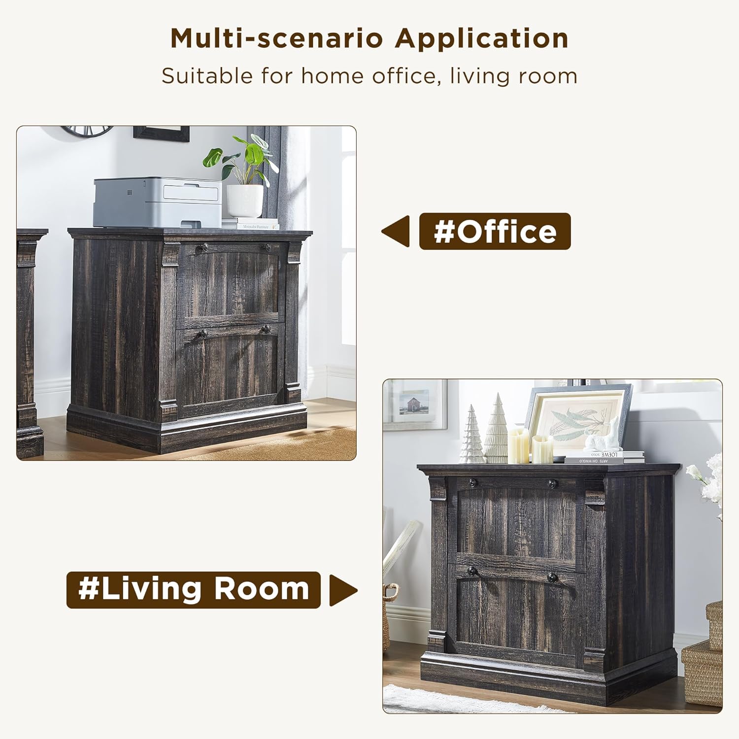 OKD Farmhouse 2-Drawer Lateral Filing Cabinet with Hanging File Folders