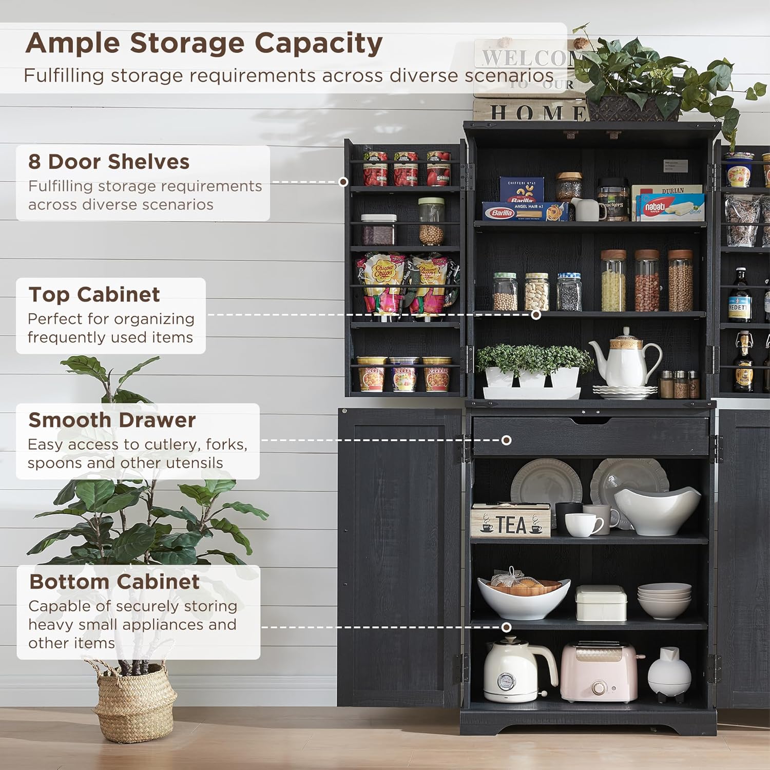 72" Farmhouse Kitchen Pantry Storage Cabinet with Barn Door and Shelves