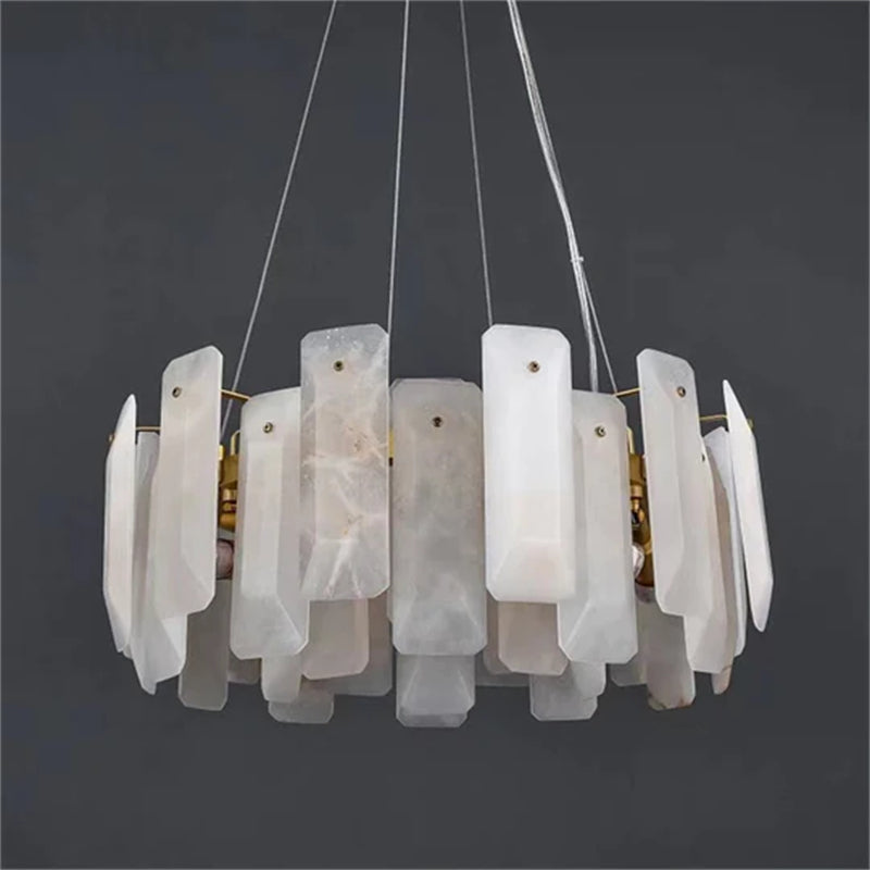 Carlos Modern Alabaster Round Chandelier, Real Alabaster Chandlier Over Dining Table chandelier Luster Gaze 23"D