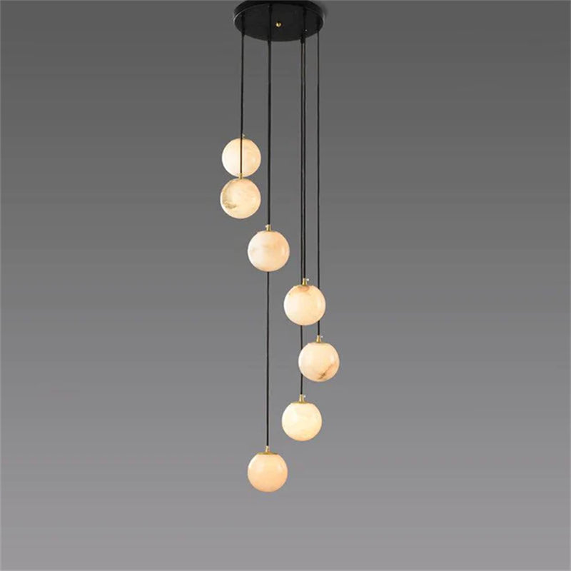 Álvaro Alabaster Global Pendant Chandelier For Staircase, Spiral Global Pendant chandelier Luster Gaze 7 LIGHTS-11.8" D