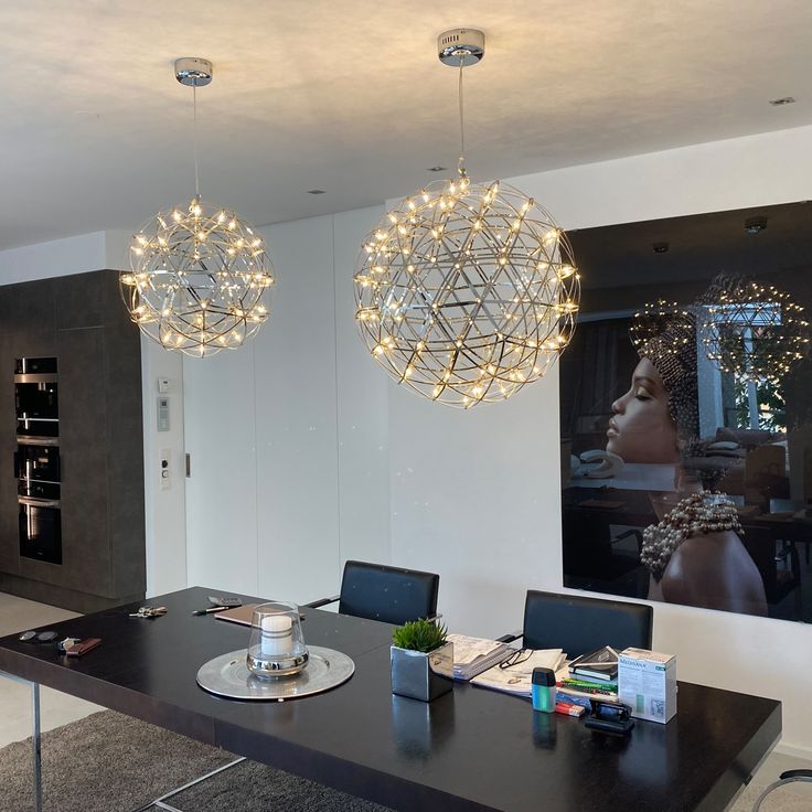 Round Starry Sky Chandelier Light Fire Ball Ceiling Lighting for Living Room/Cottage/High-ceiling