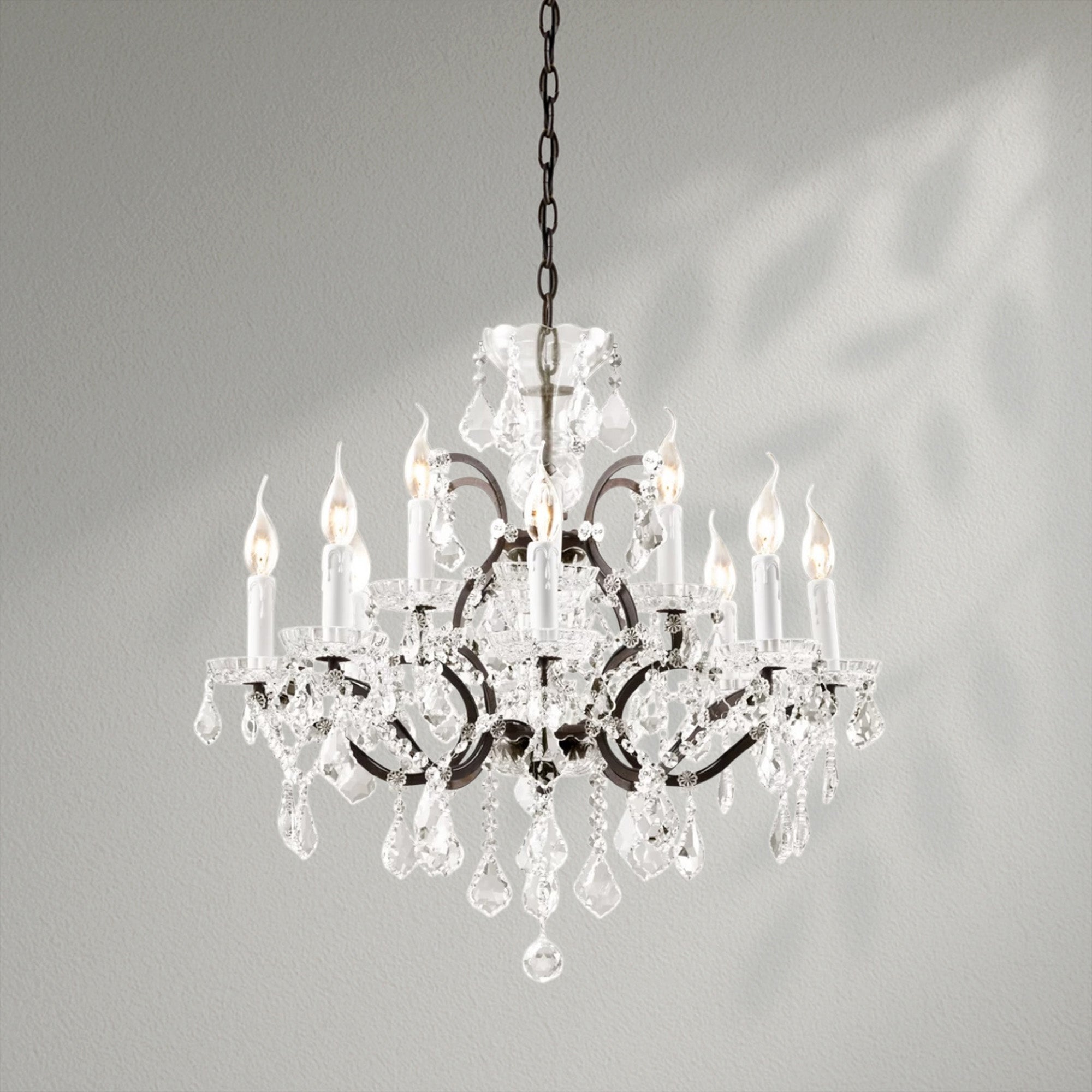 19th C. Romoco Iron & Crystal Round Dining Room Chandelier 28"