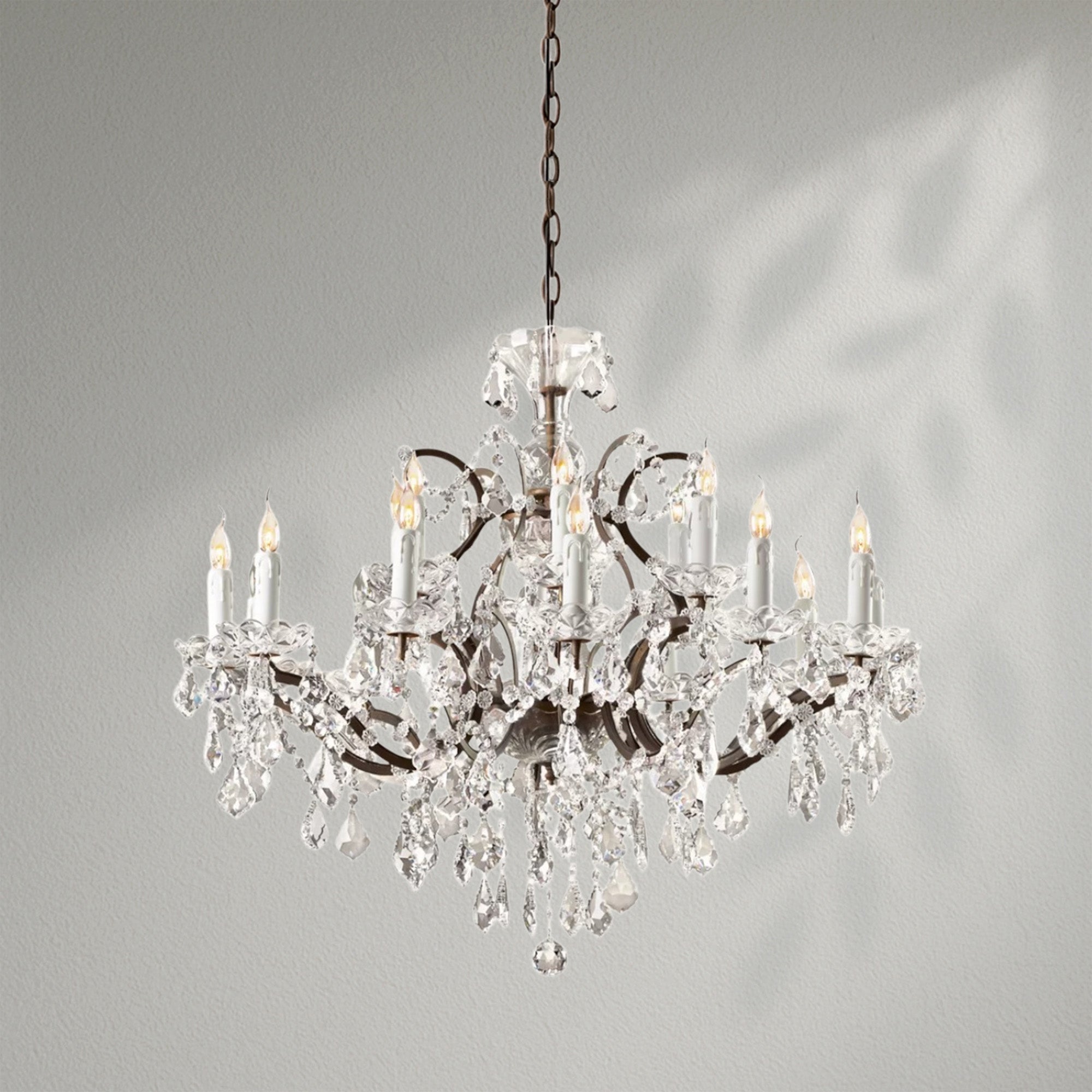 19th C. Romoco Iron & Crystal Round Dining Room Chandelier 33"