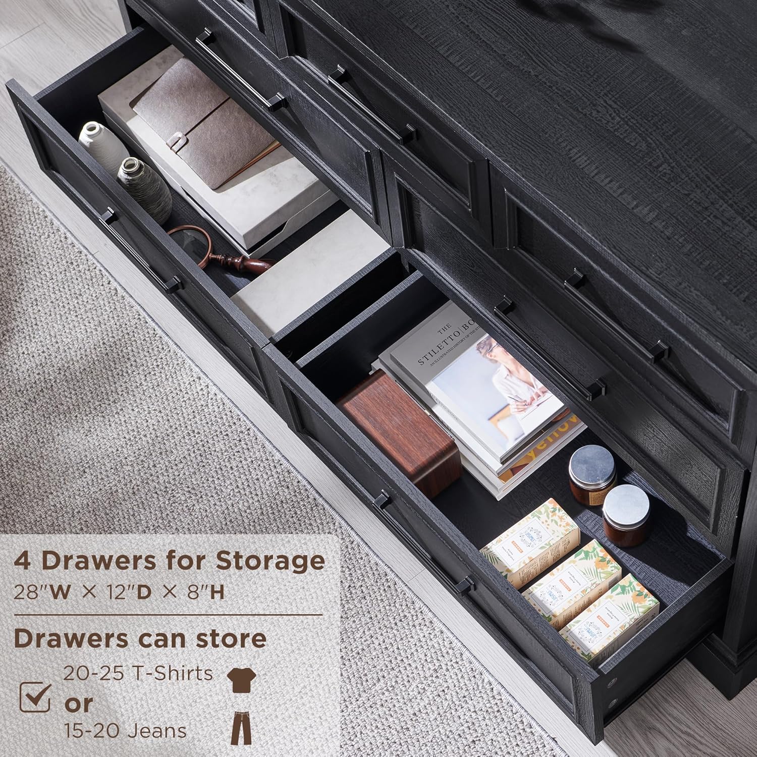 52" Wide Farmhouse 7-Drawer Dresser | Black Chest of Drawers