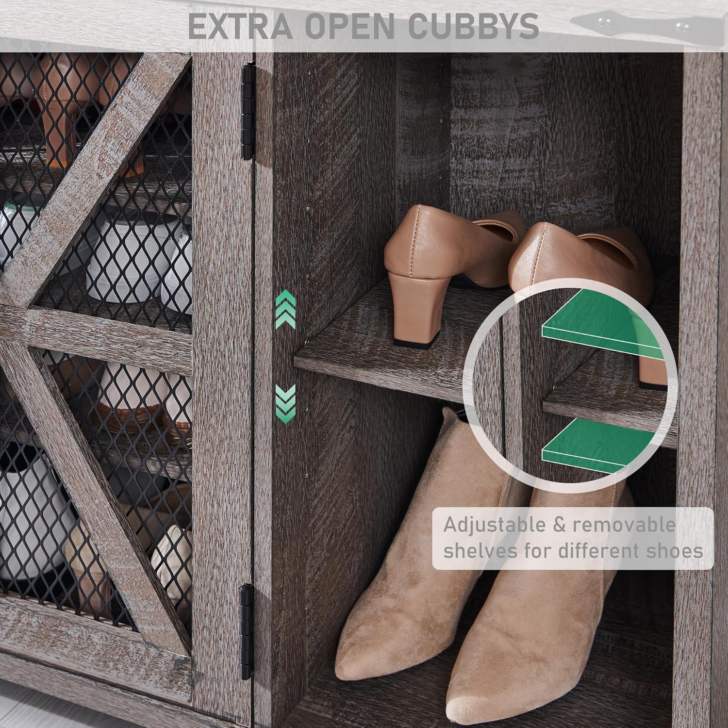 38" Wide Farmhouse Shoe Cabinet with Mesh Doors and Shelves