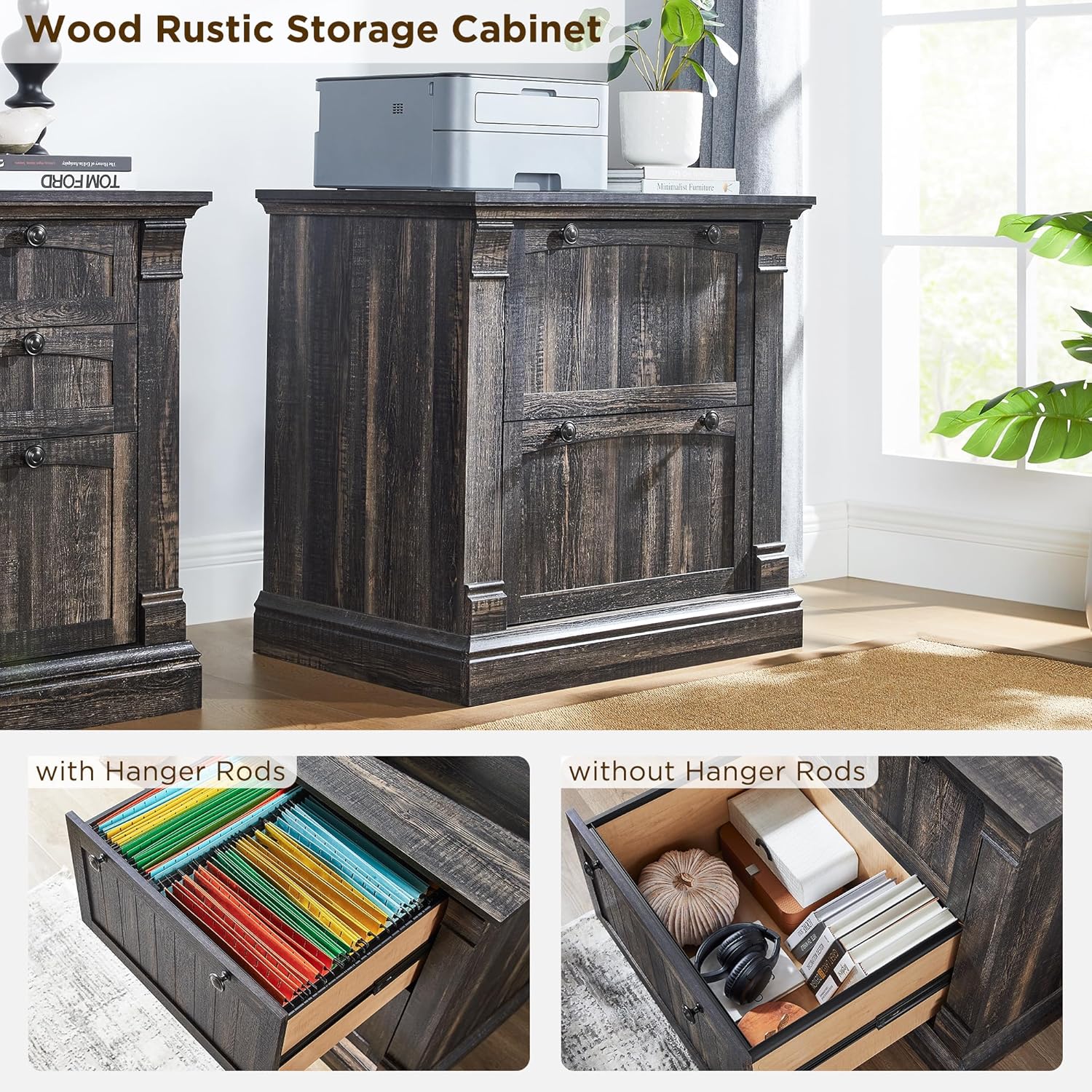 OKD Farmhouse 2-Drawer Lateral Filing Cabinet with Hanging File Folders