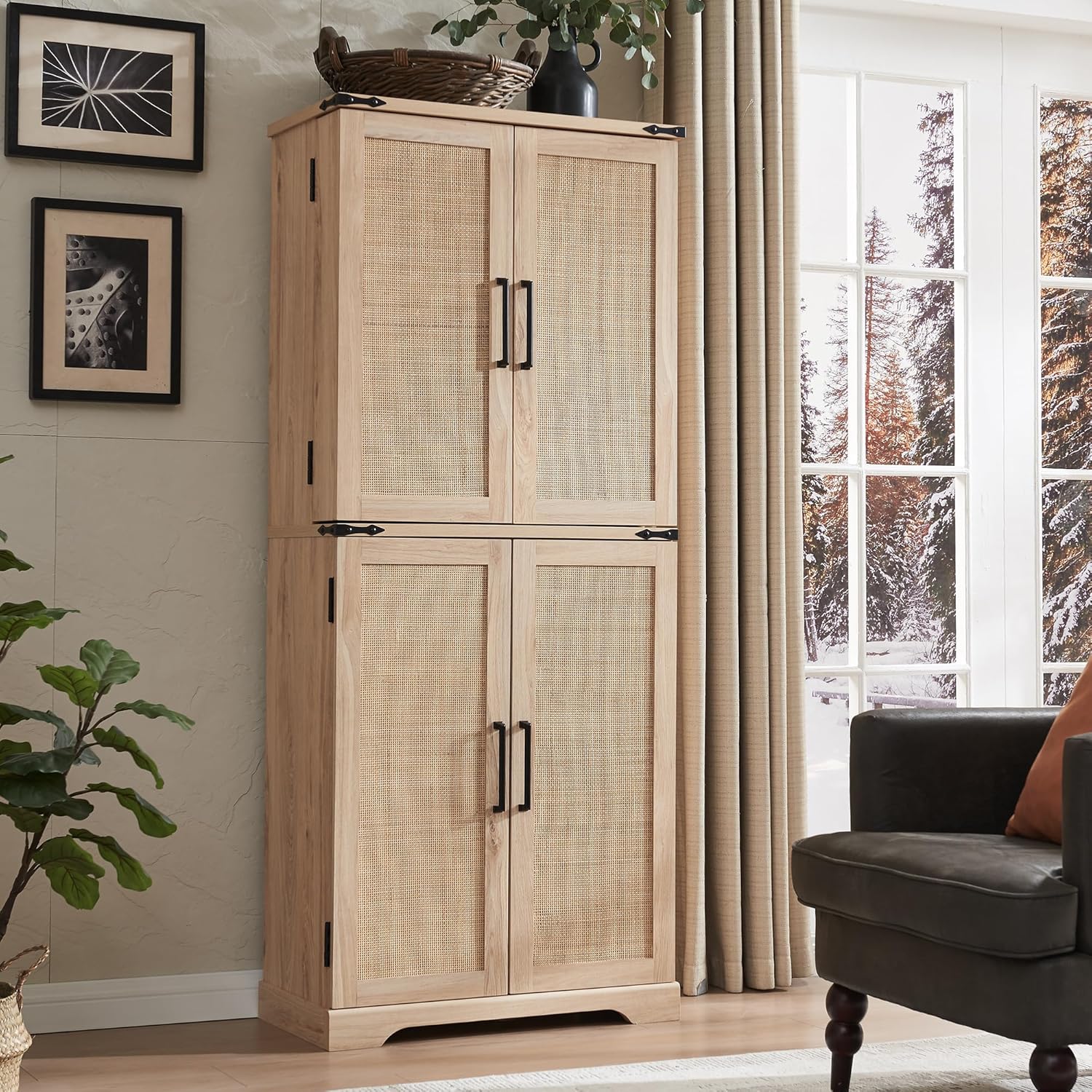 72" Farmhouse Kitchen Pantry Storage Cabinet with Barn Door and Shelves