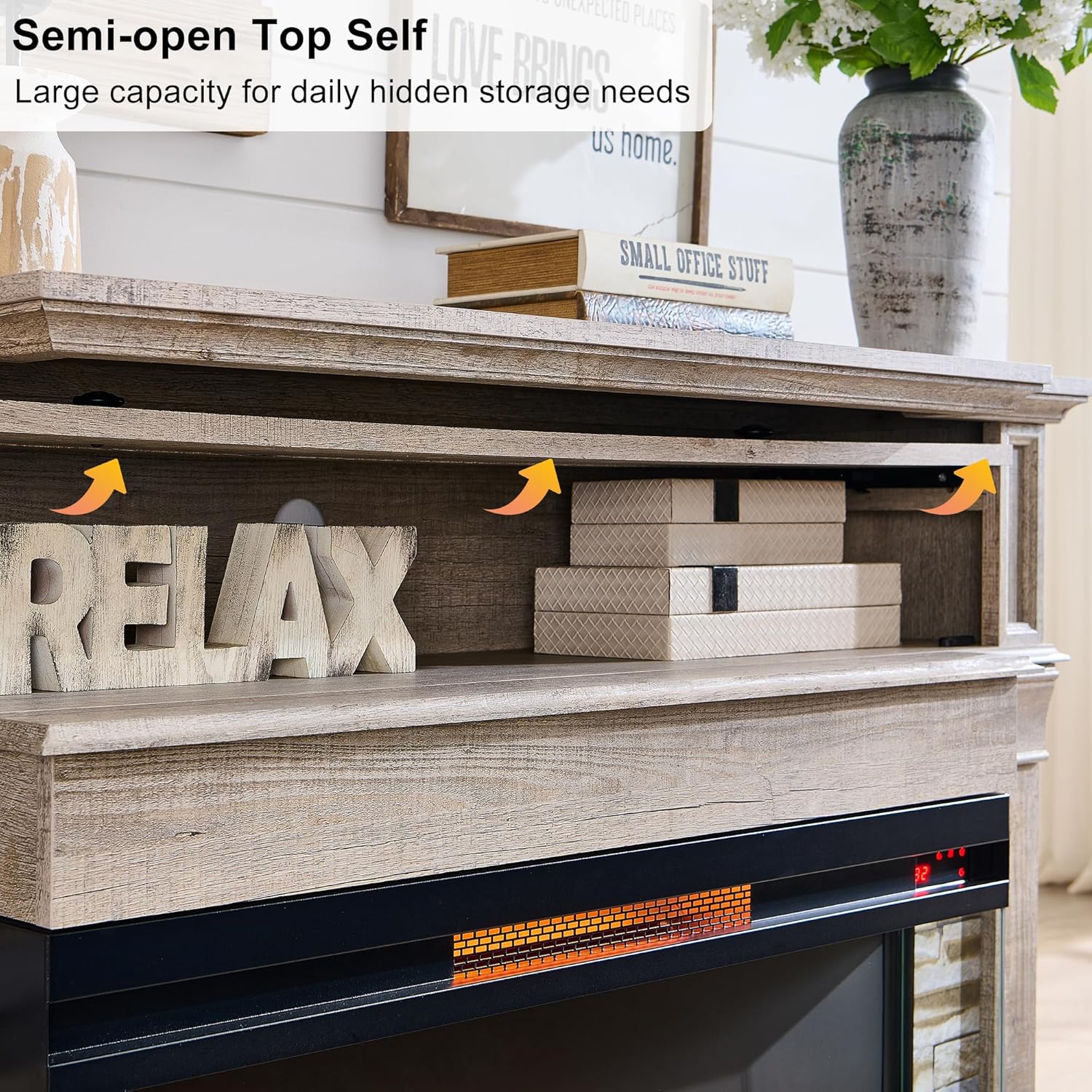 OKD 52" Electric Fireplace TV Stand with 3-Side Glass