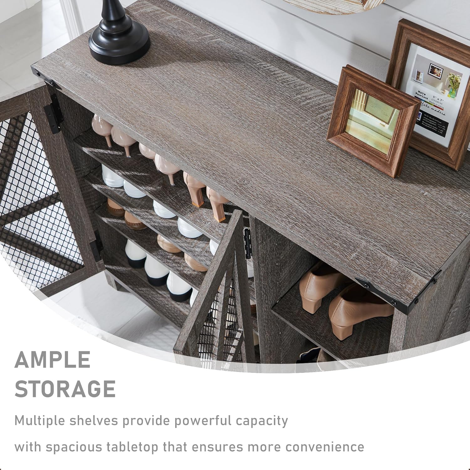 38" Wide Farmhouse Shoe Cabinet with Mesh Doors and Shelves