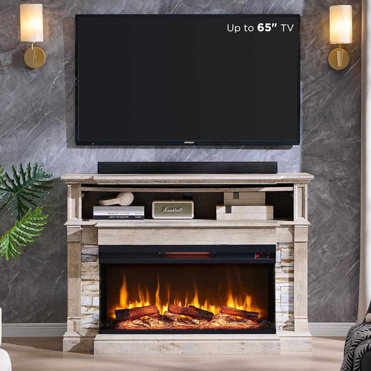 OKD 52" Electric Fireplace TV Stand with 3-Side Glass