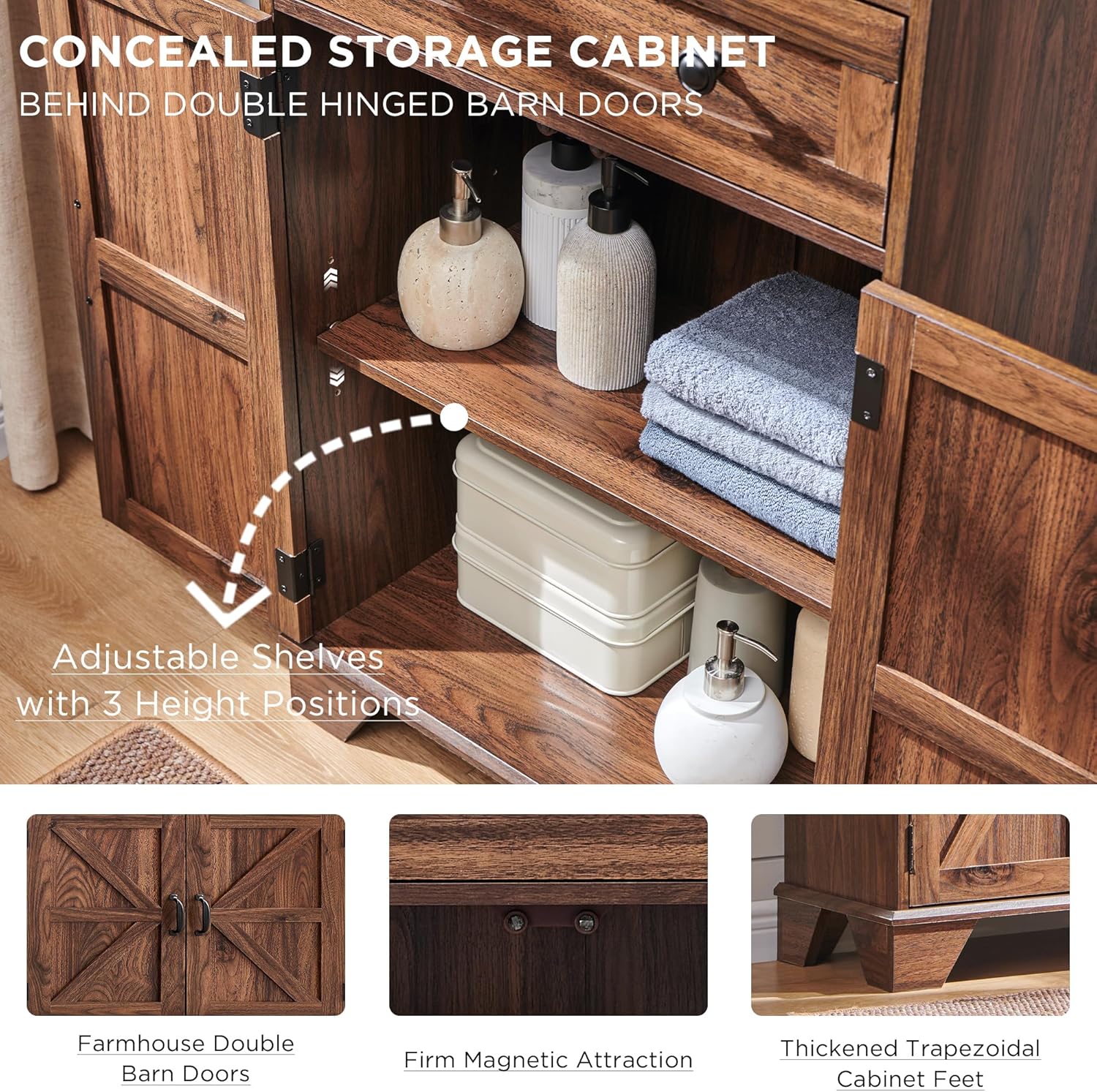 72" Tall Farmhouse Bathroom Storage Cabinet with Adjustable Shelves and Barn Door