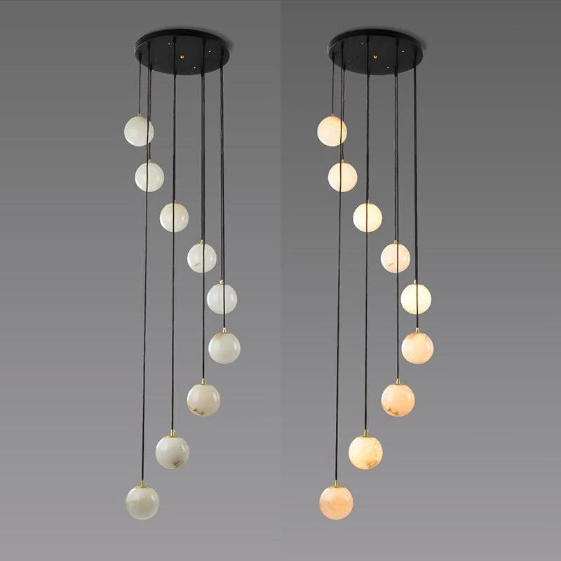 Álvaro Alabaster Global Pendant Chandelier For Staircase, Spiral Global Pendant chandelier Luster Gaze 9 LIGHTS-13.8" D