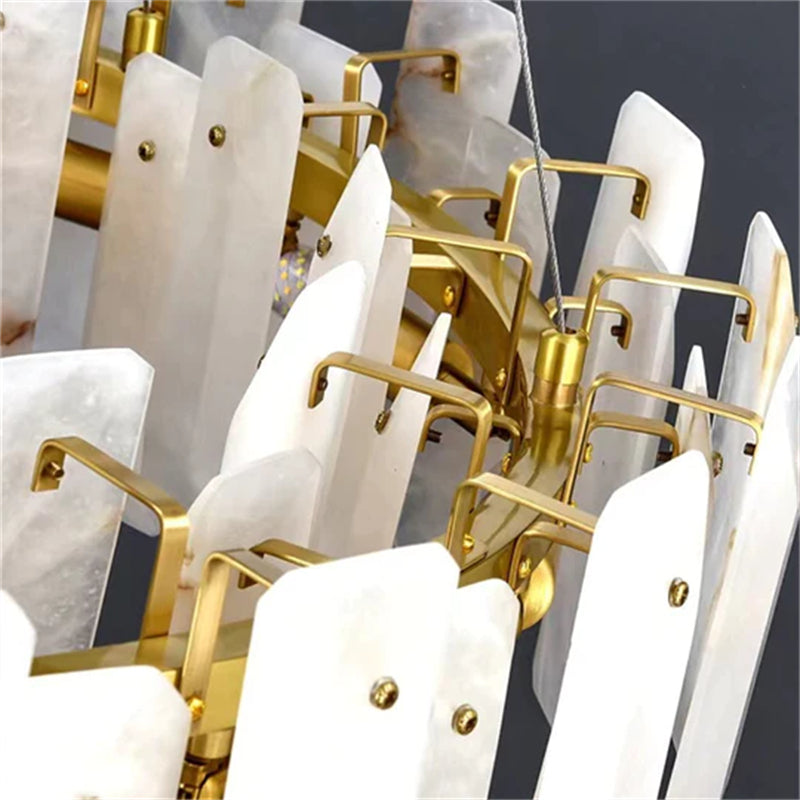 Carlos Modern Alabaster Round Chandelier, Real Alabaster Chandlier Over Dining Table chandelier Luster Gaze