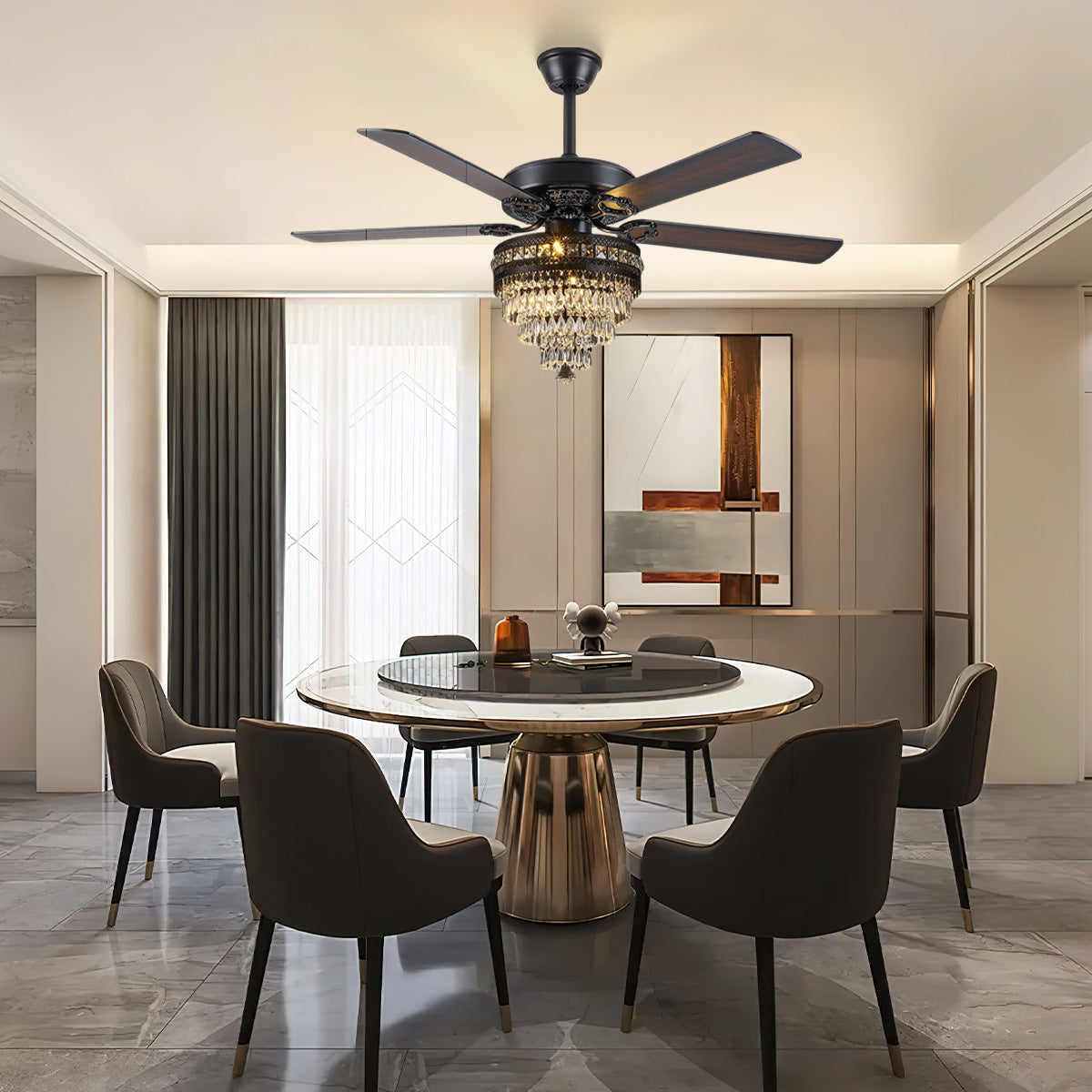 Noiseless Crystal Ceiling Fan Fandelier with Lights 52"