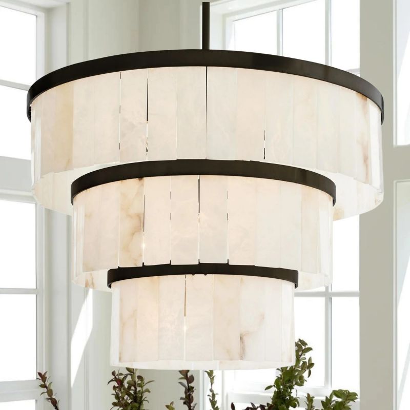 Round Alabaster 3 Tier Modern Chandelier,Living Room Chandelier chandelier for bedroom,chandelier for dining room,chandelier for stairways,chandelier for foyer,chandelier for bathrooms,chandelier for living room Luster Gaze Black