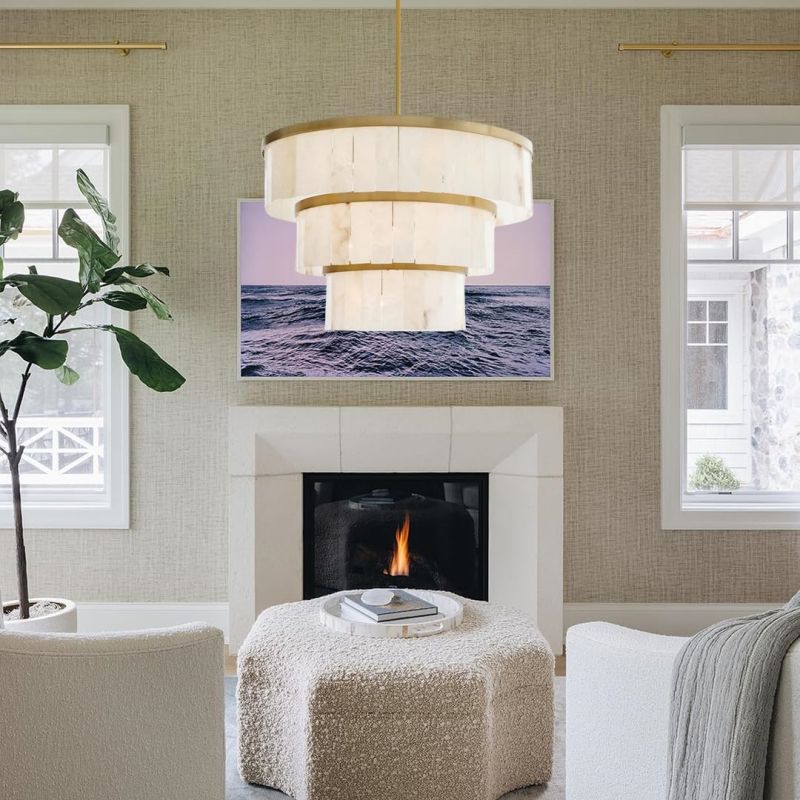 Round Alabaster 3 Tier Modern Chandelier,Living Room Chandelier chandelier for bedroom,chandelier for dining room,chandelier for stairways,chandelier for foyer,chandelier for bathrooms,chandelier for living room Luster Gaze