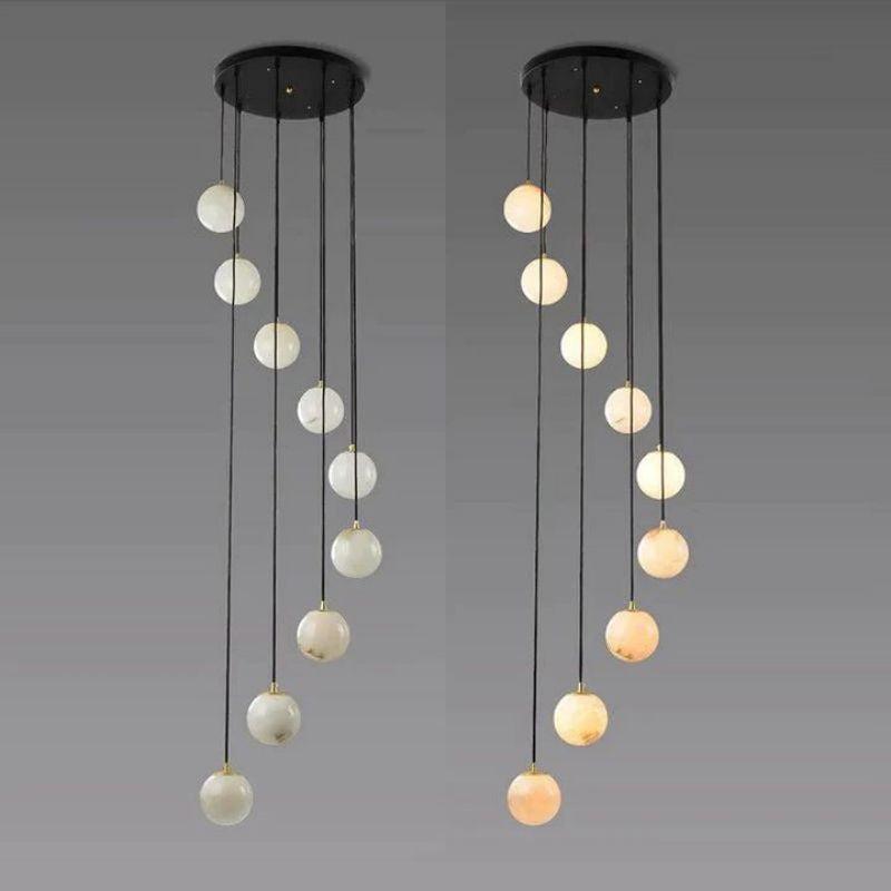 Alabaster Global Pendant Chandelier For Staircase, Spiral Global Pendant