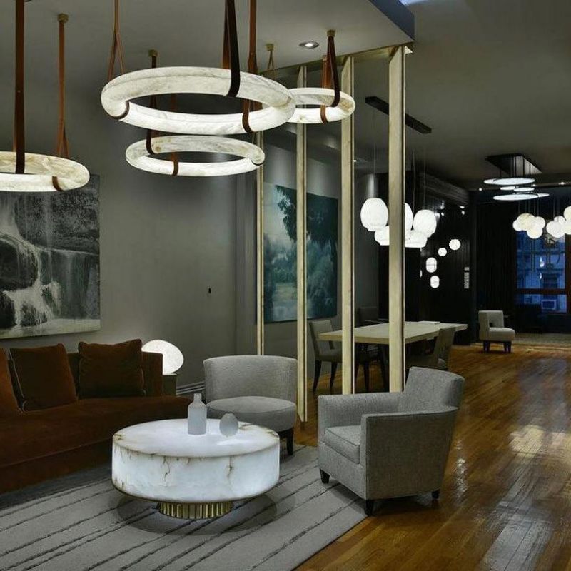 Glacera Alabaster Lorry Oslo Art Chandelier 8 Size